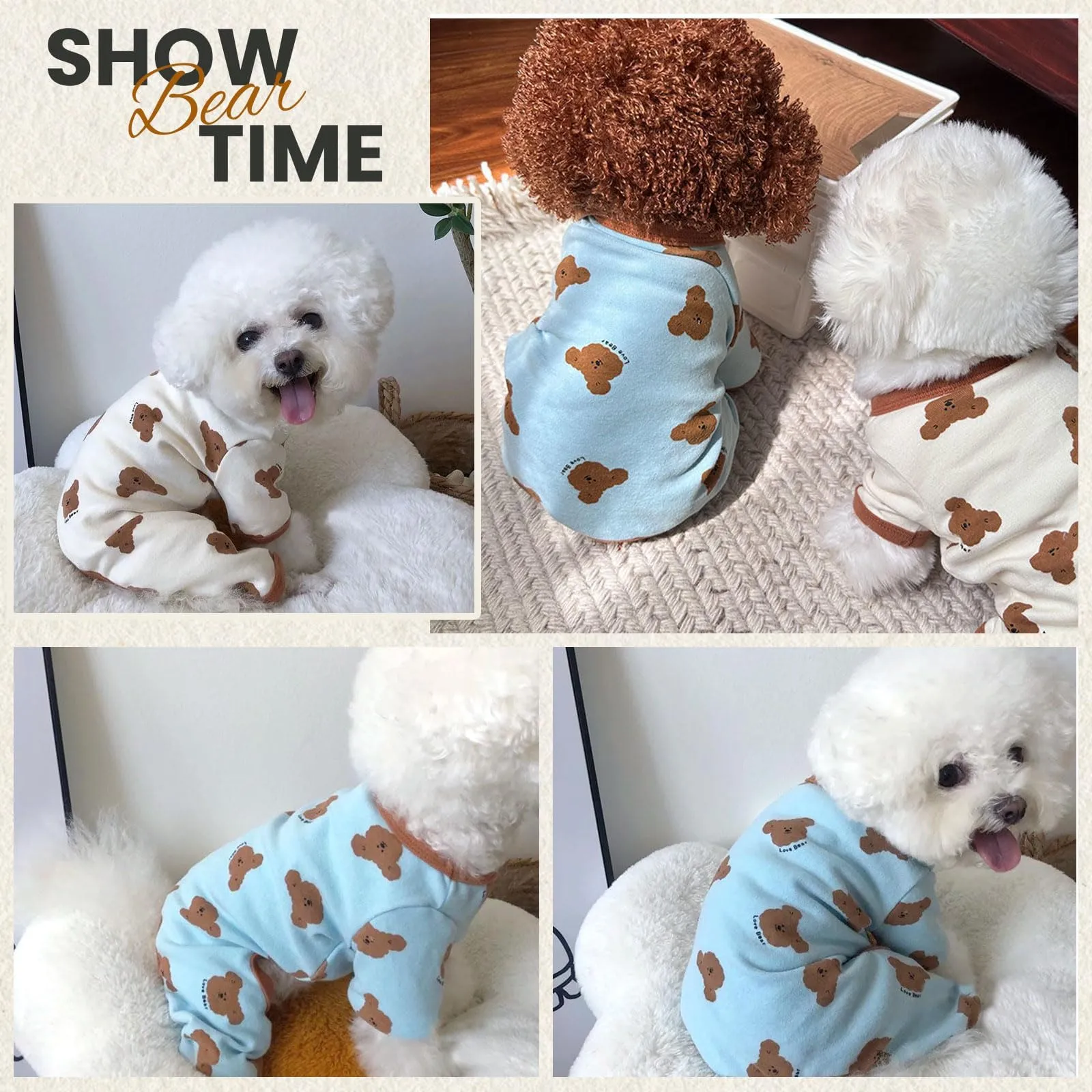 Confezione da 2 pigiami per cani di taglia piccola, morbidi ed elastici, per cani, gatti, ragazze, costume per animali domestici, con stampa di orso, bulldog francese, chihuahua, vestiti per cani (blu - immagine 4