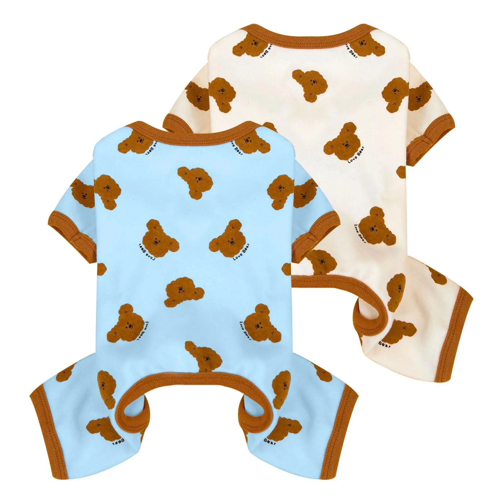 Confezione da 2 pigiami per cani di taglia piccola, morbidi ed elastici, per cani, gatti, ragazze, costume per animali domestici, con stampa di orso, bulldog francese, chihuahua - immagine 1