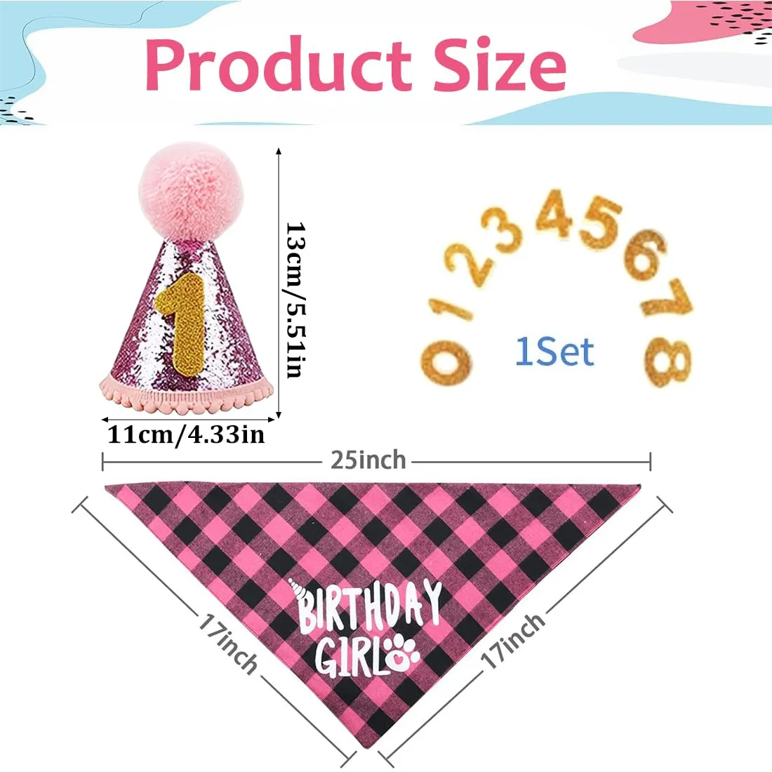 WUSJCOF Set Compleanno Cane 3 Pezzi, Bandana e Cappello con 8 Numeri Bling Adesivi, Regalo di Compleanno per Cani, Decorazioni per Festa di Compleanno Cane (rosa) - immagine 2