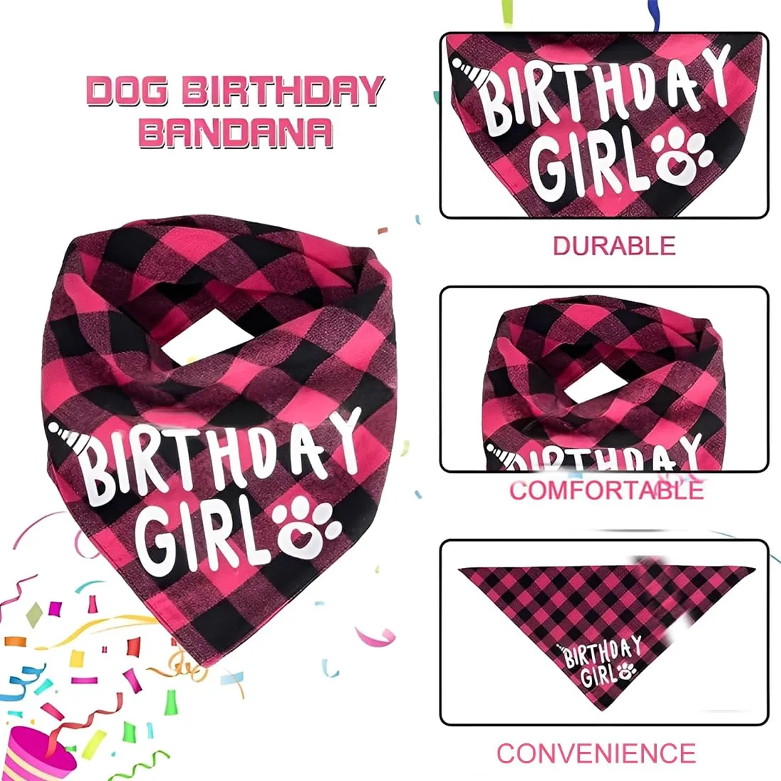 WUSJCOF Set Compleanno Cane 3 Pezzi, Bandana e Cappello con 8 Numeri Bling Adesivi, Regalo di Compleanno per Cani, Decorazioni per Festa di Compleanno Cane (rosa) - immagine 3