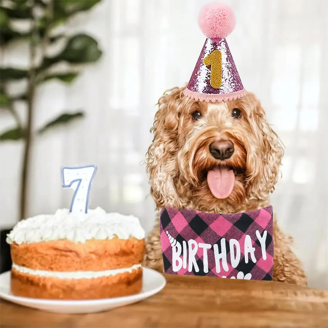 WUSJCOF Set Compleanno Cane 3 Pezzi, Bandana e Cappello con 8 Numeri Bling Adesivi, Regalo di Compleanno per Cani, Decorazioni per Festa di Compleanno Cane (rosa) - immagine 4