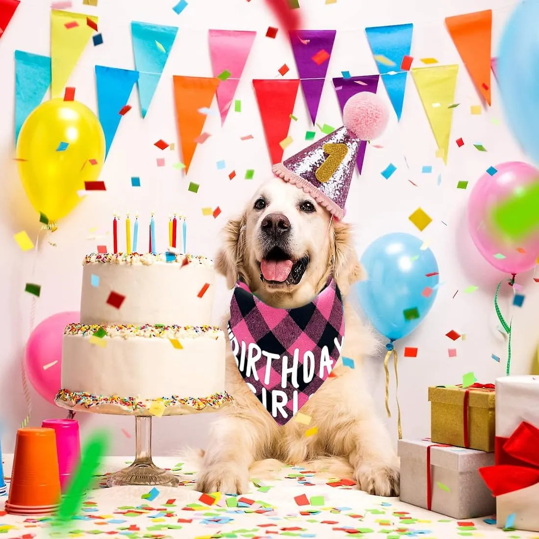 WUSJCOF Set Compleanno Cane 3 Pezzi, Bandana e Cappello con 8 Numeri Bling Adesivi, Regalo di Compleanno per Cani, Decorazioni per Festa di Compleanno Cane (rosa) - immagine 6