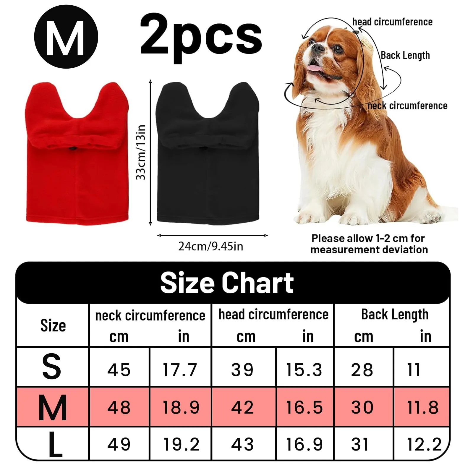 2 Pezzi Cappello per Cani, ZoneYan Paraorecchie Cane, Calmante per Cani, Paraorecchie Cocker, Cappello Cani, Antirumore, Caldo (Rosso+Nero, M) - immagine 2