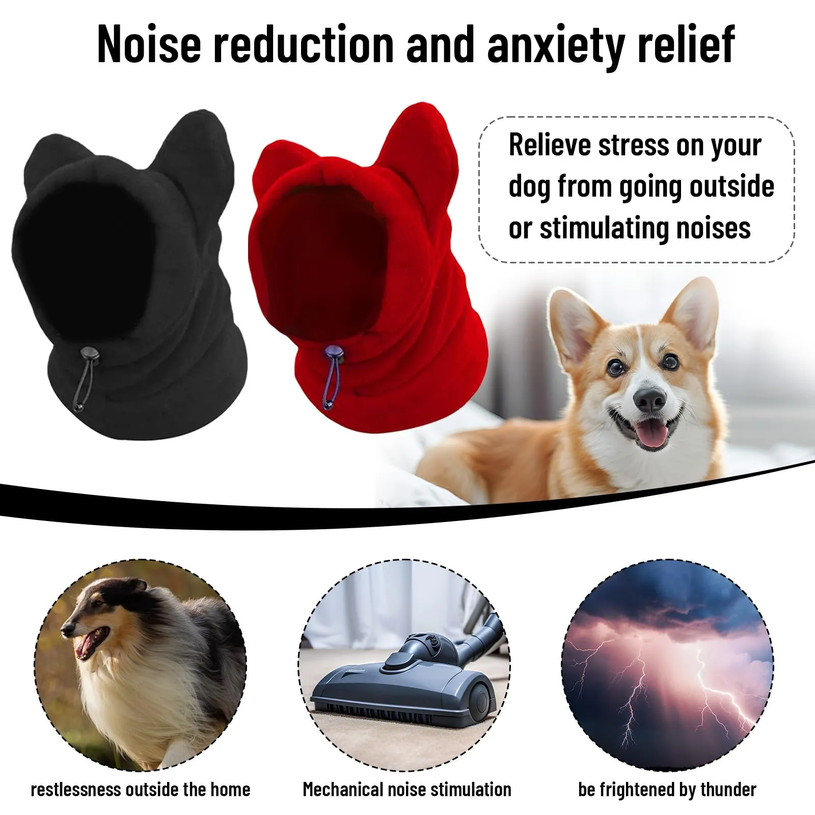 2 Pezzi Cappello per Cani, ZoneYan Paraorecchie Cane, Calmante per Cani, Paraorecchie Cocker, Cappello Cani, Antirumore, Caldo (Rosso+Nero, M) - immagine 3