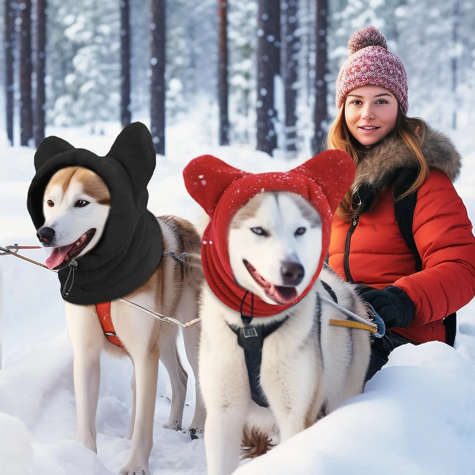 2 Pezzi Cappello per Cani, ZoneYan Paraorecchie Cane, Calmante per Cani, Paraorecchie Cocker, Cappello Cani, Antirumore, Caldo (Rosso+Nero, M) - immagine 6