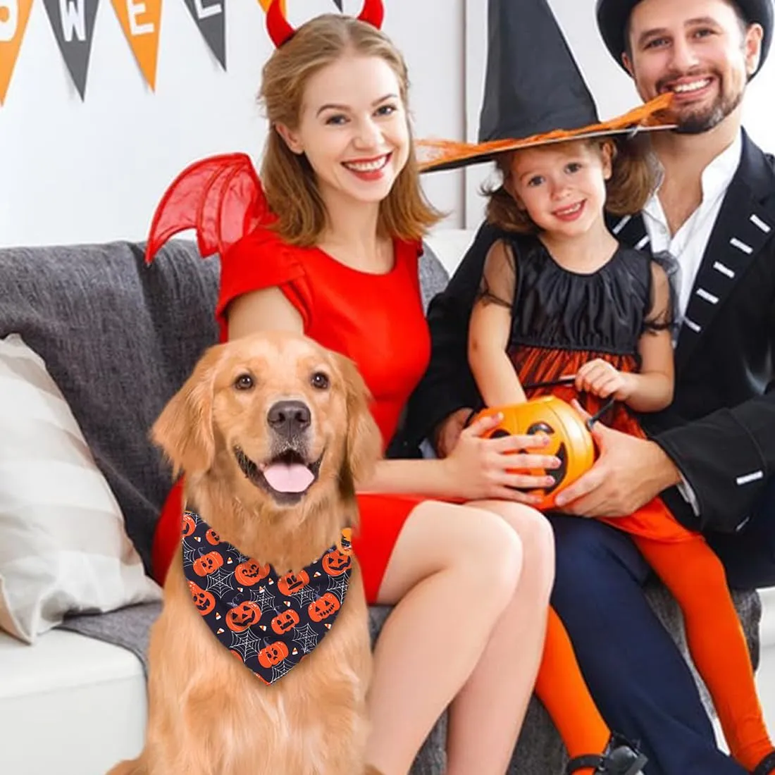 WUSJCOF 2Pcs Bandana Regolabile per Cani con Motivo Strega e Zucca per Cani Piccoli, Medi e Grandi, Costume per Halloween - immagine 6