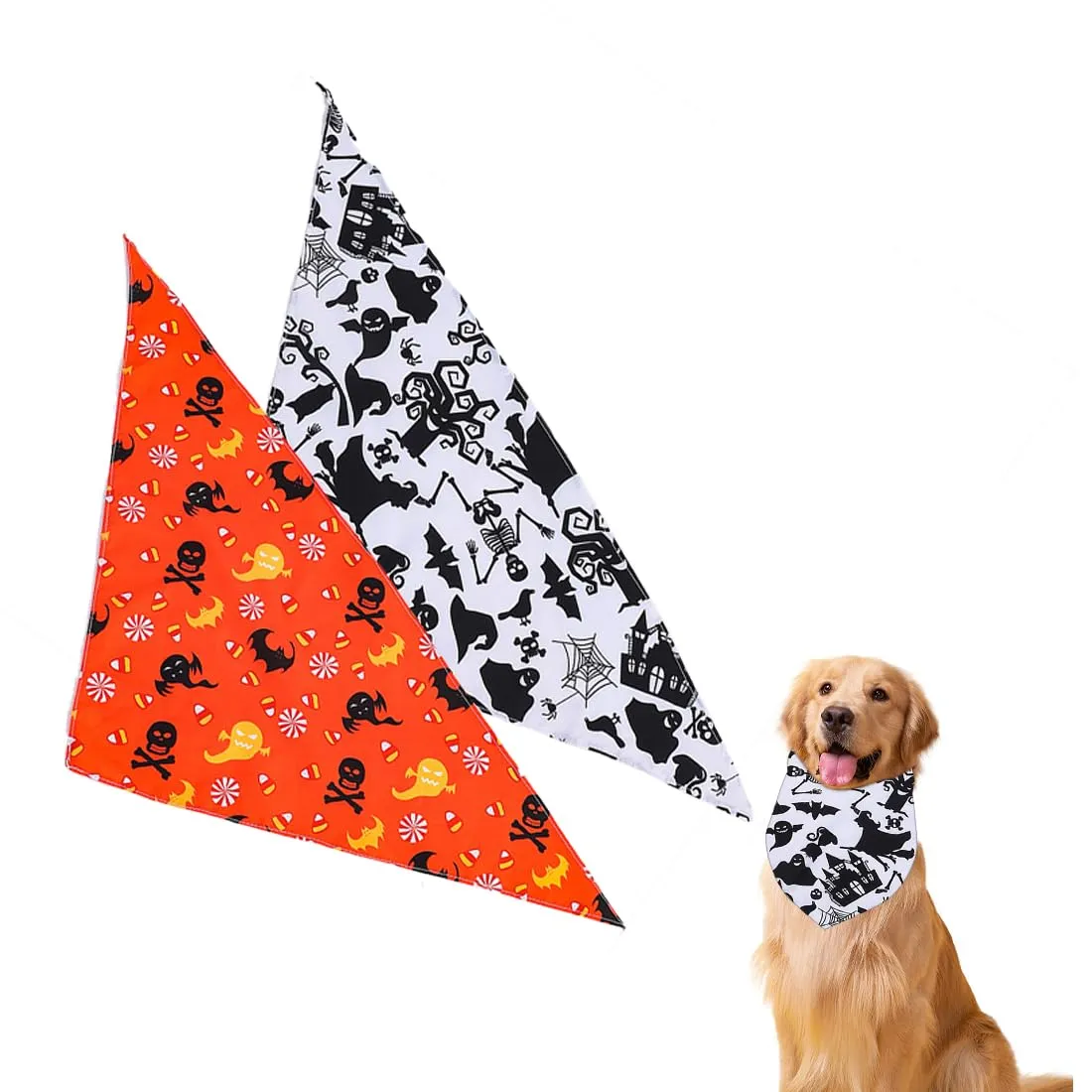 WUSJCOF 2Pezzi Bandana Regolabile per Cani a Forma di Triangolo con Motivo Strega e Zucca, Costume di Halloween per Cani Piccoli, Medi e Grandi - immagine 1