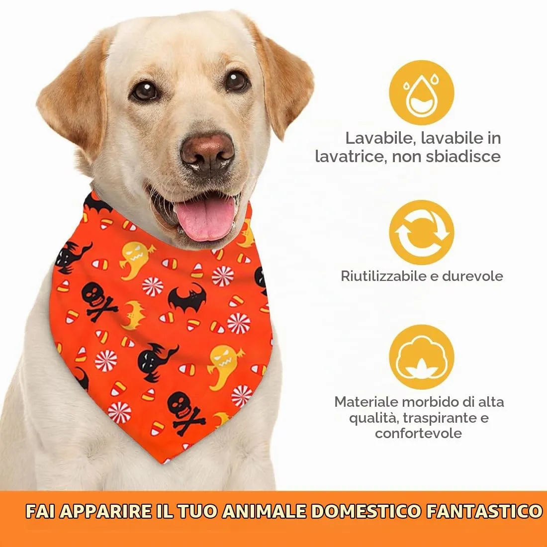 WUSJCOF 2Pezzi Bandana Regolabile per Cani a Forma di Triangolo con Motivo Strega e Zucca, Costume di Halloween per Cani Piccoli, Medi e Grandi - immagine 3