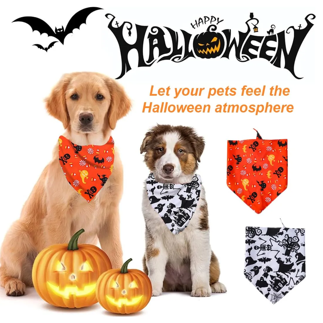 WUSJCOF 2Pezzi Bandana Regolabile per Cani a Forma di Triangolo con Motivo Strega e Zucca, Costume di Halloween per Cani Piccoli, Medi e Grandi - immagine 5