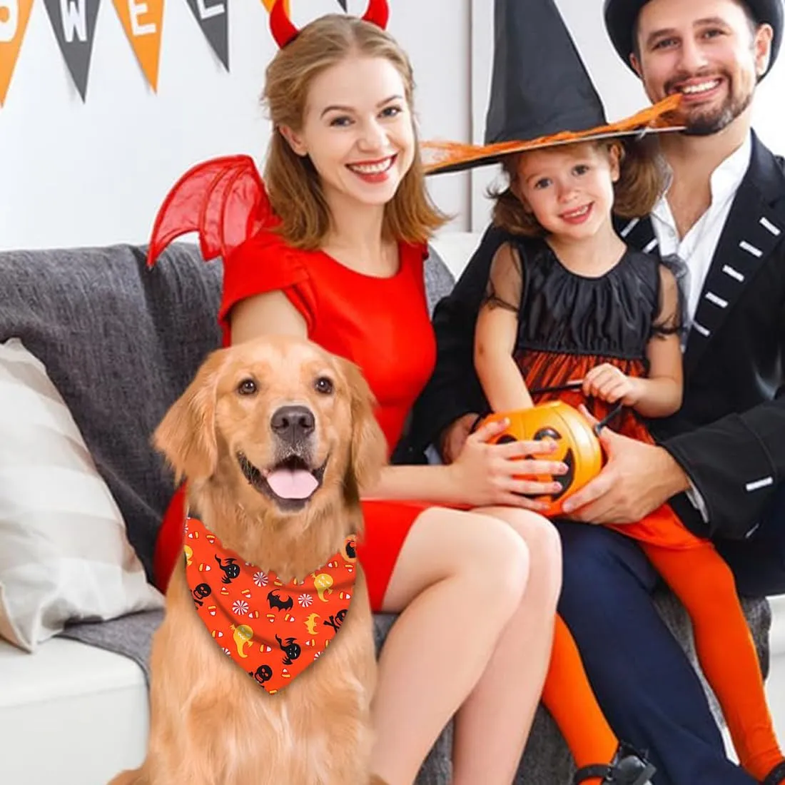 WUSJCOF 2Pezzi Bandana Regolabile per Cani a Forma di Triangolo con Motivo Strega e Zucca, Costume di Halloween per Cani Piccoli, Medi e Grandi - immagine 6