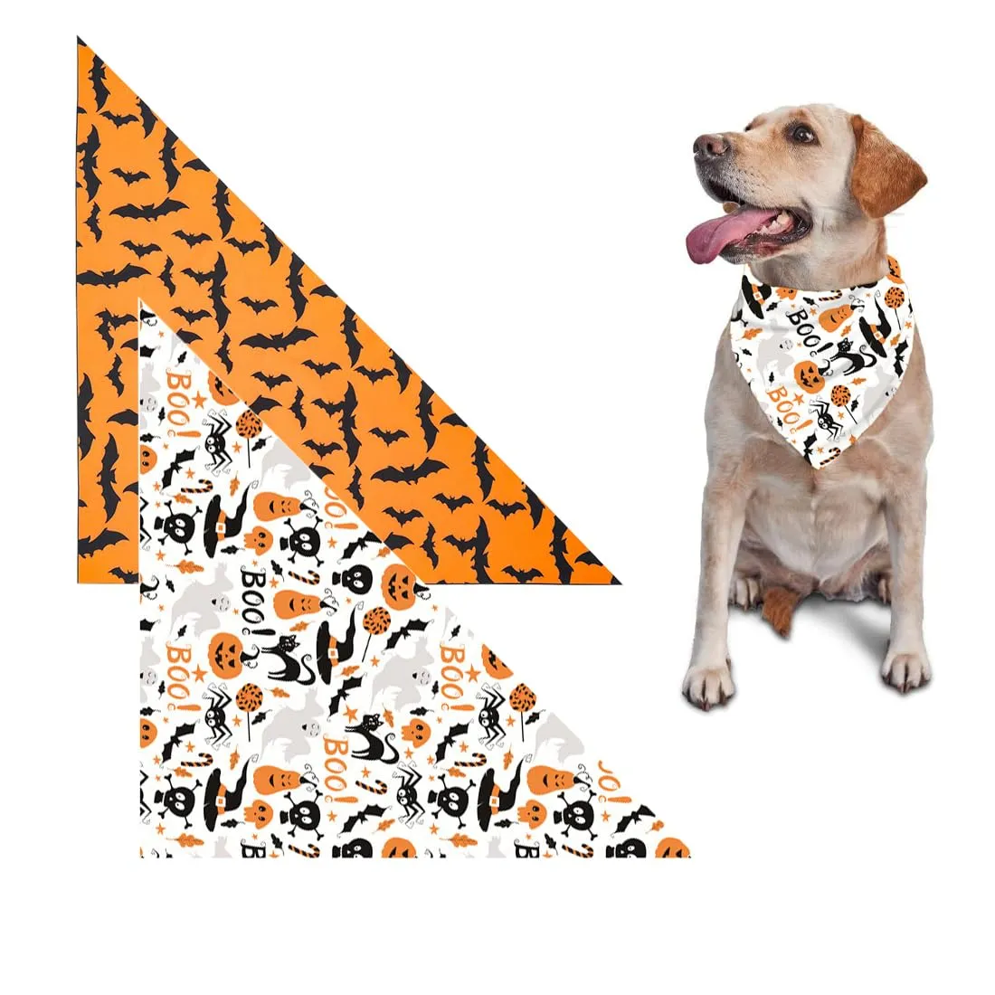WUSJCOF 2Pezzi Bandana Regolabile Triangolare per Cani con Motivo Strega e Zucca per Cani Piccoli Medi Grandi Costume per Halloween - immagine 1
