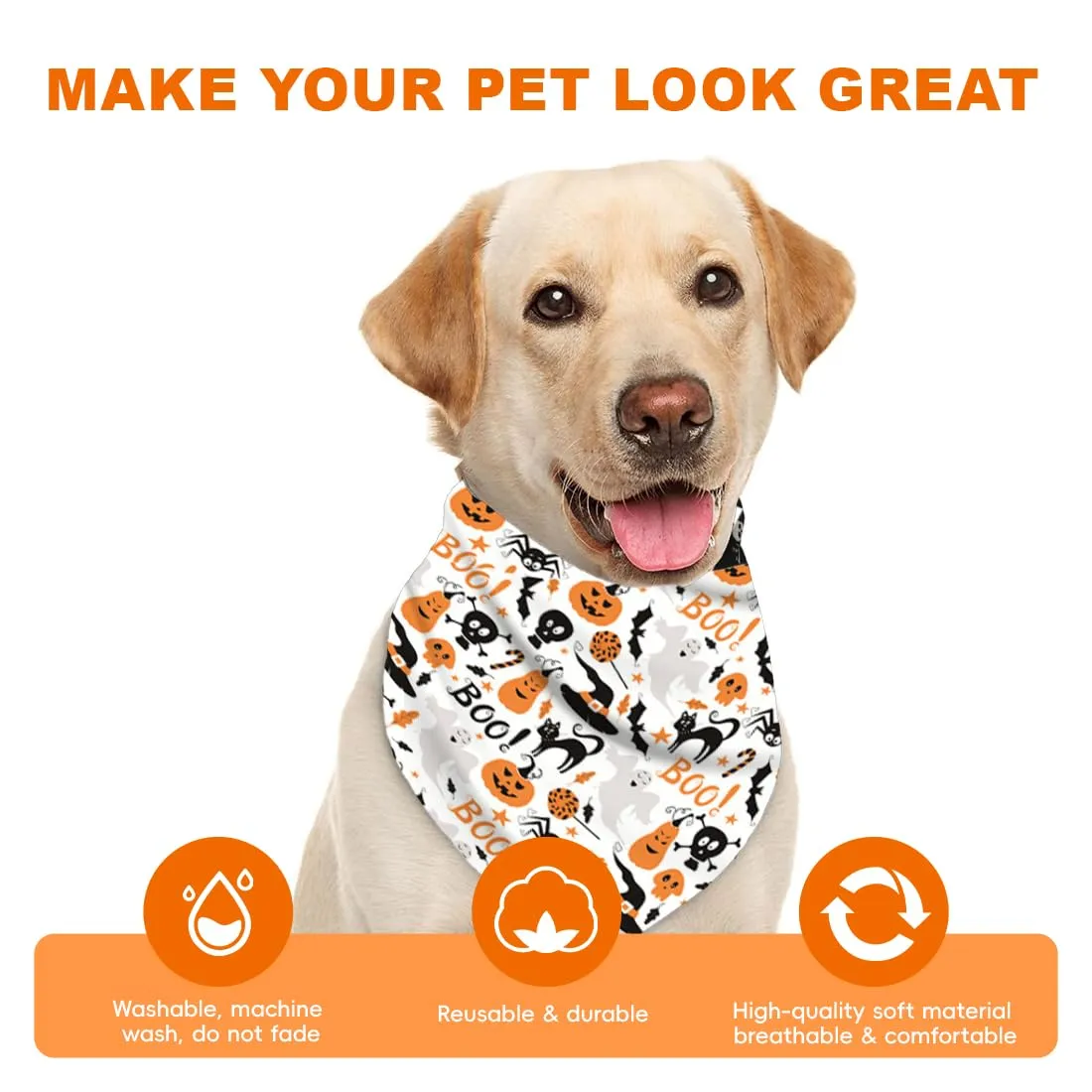 WUSJCOF 2Pezzi Bandana Regolabile Triangolare per Cani con Motivo Strega e Zucca per Cani Piccoli Medi Grandi Costume per Halloween - immagine 3