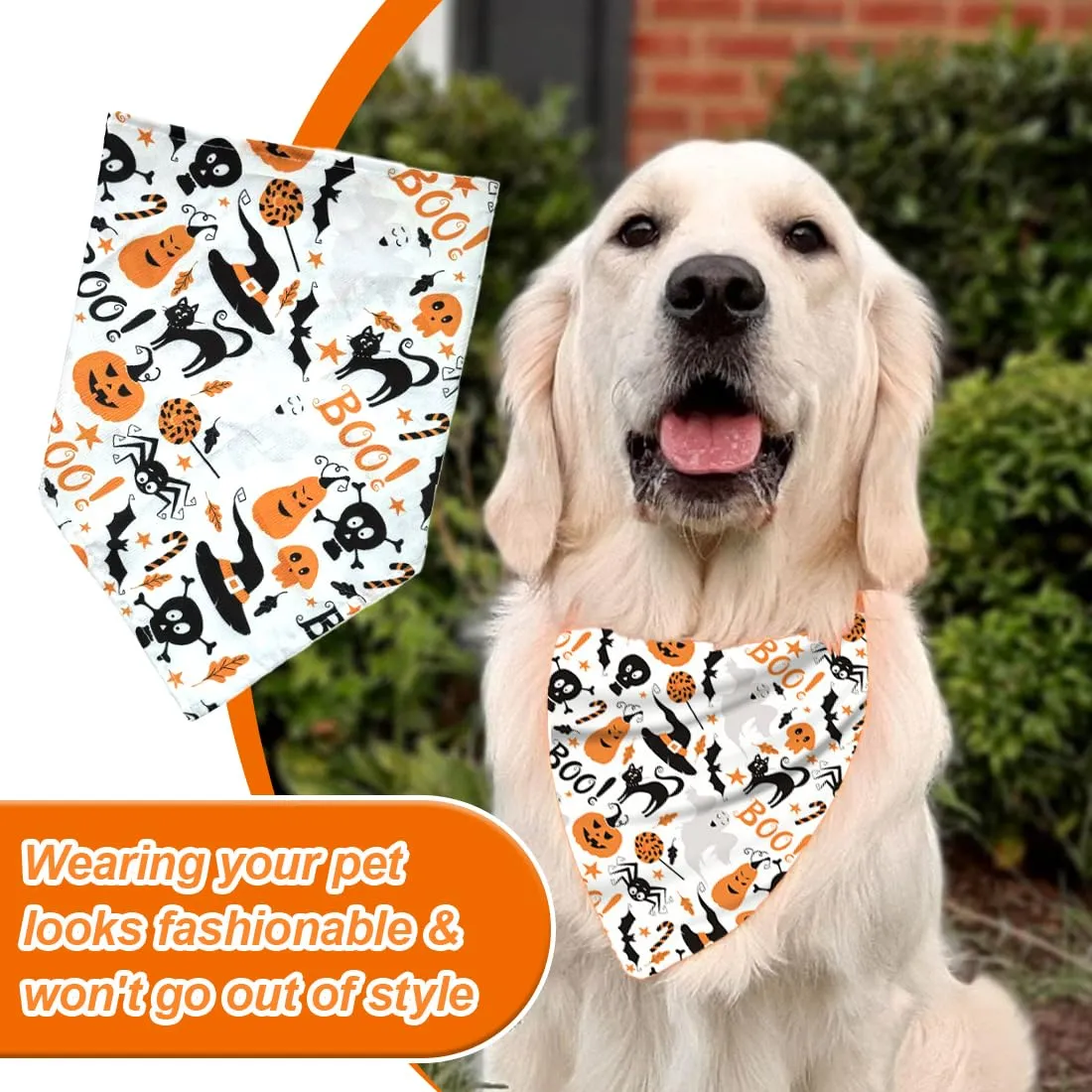 WUSJCOF 2Pezzi Bandana Regolabile Triangolare per Cani con Motivo Strega e Zucca per Cani Piccoli Medi Grandi Costume per Halloween - immagine 4