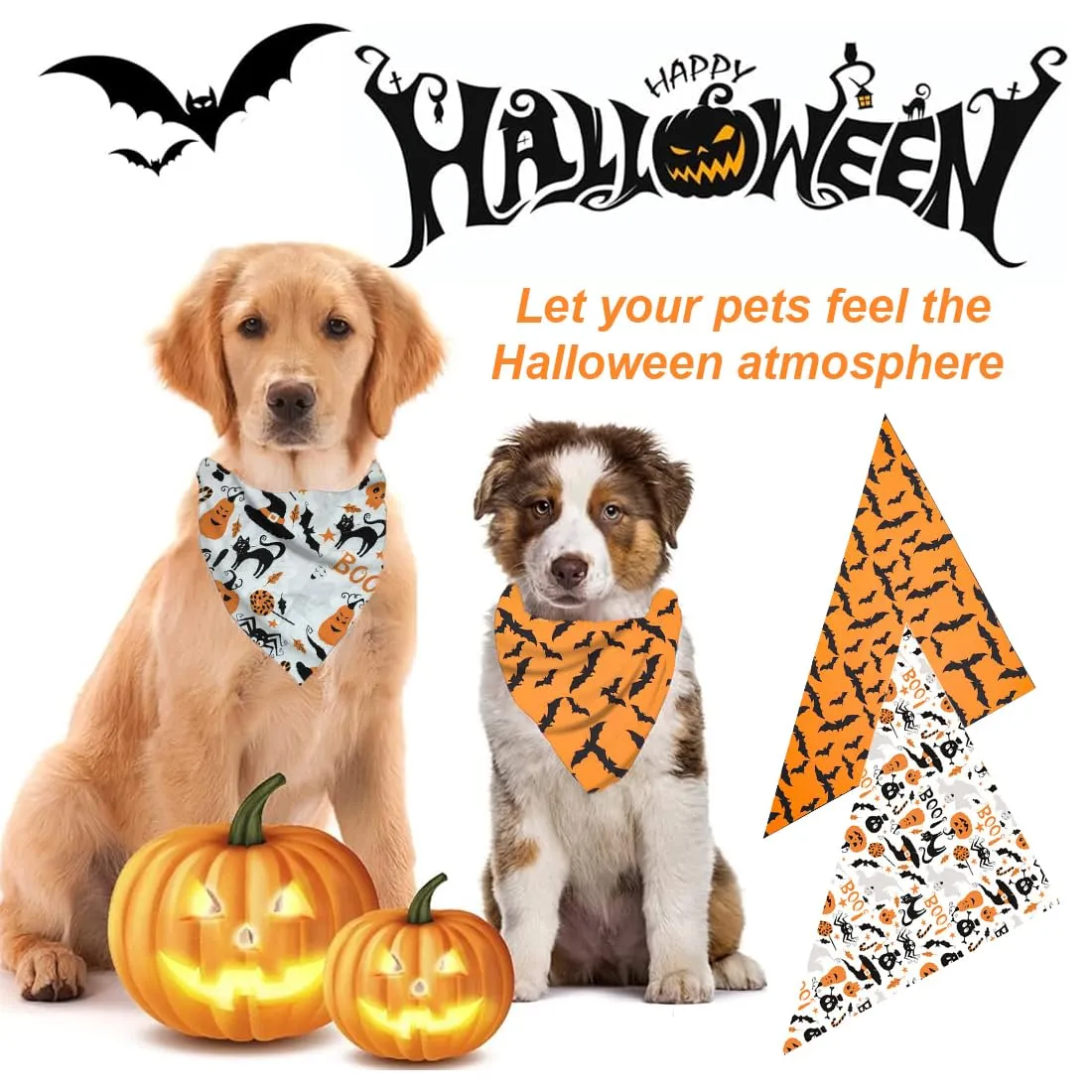 WUSJCOF 2Pezzi Bandana Regolabile Triangolare per Cani con Motivo Strega e Zucca per Cani Piccoli Medi Grandi Costume per Halloween - immagine 5
