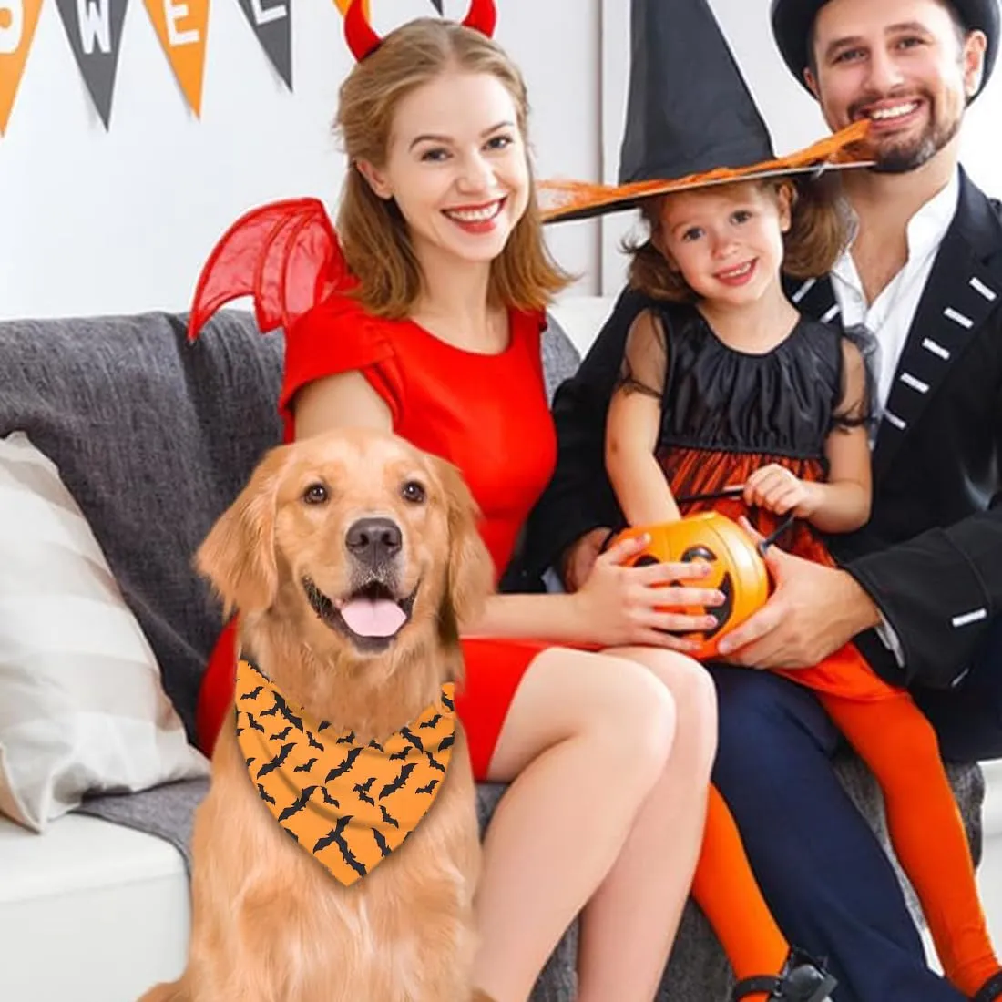 WUSJCOF 2Pezzi Bandana Regolabile Triangolare per Cani con Motivo Strega e Zucca per Cani Piccoli Medi Grandi Costume per Halloween - immagine 6