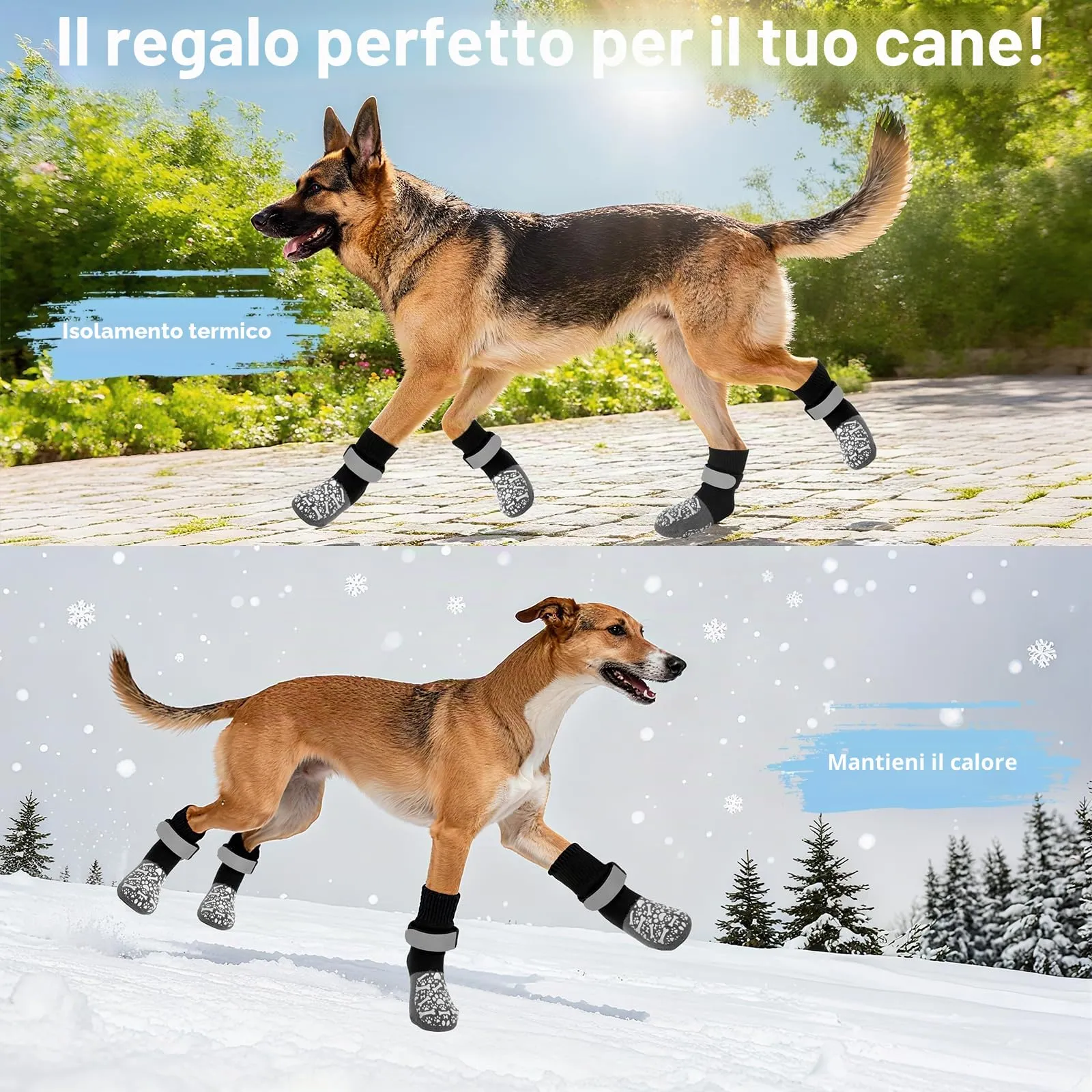 QKURT 2 Paia Calzini Antiscivolo per Cani, Protezioni per Zampe di Cane con Cinghie Regolabili, Protezione dalle Leccate alle Zampe, Calzini per Cani per Camminare sui Pavimenti in Legno,S - immagine 7