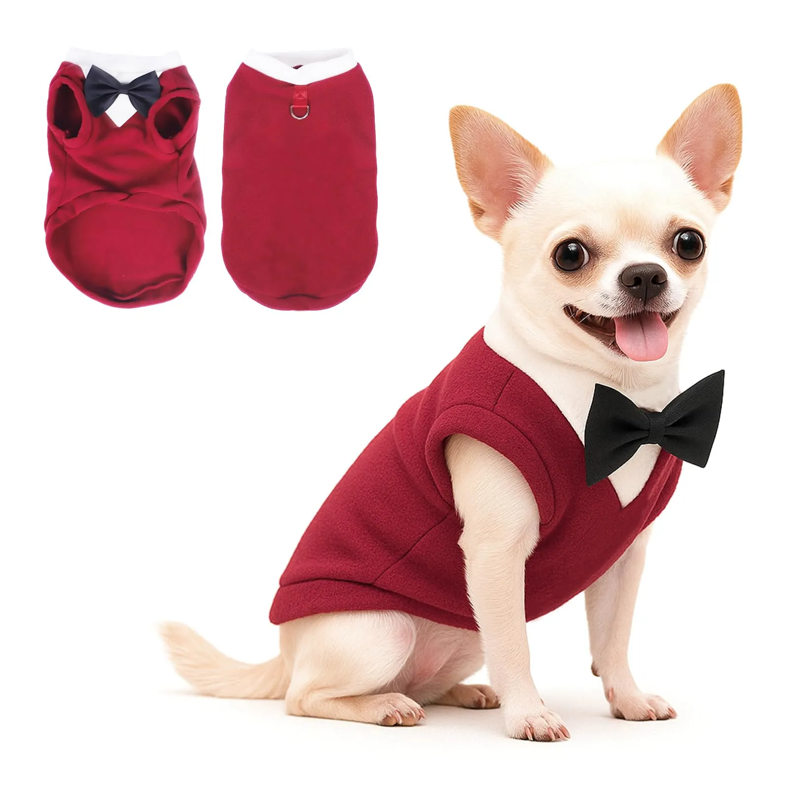 Yoolhamy Maglione per cani con papillon, abbigliamento invernale per animali domestici, smoking, per cani di taglia piccola e media, in caldo pile, per chihuahua, schnauzer, Shih Tzu, Yorkie, Natale - immagine 1