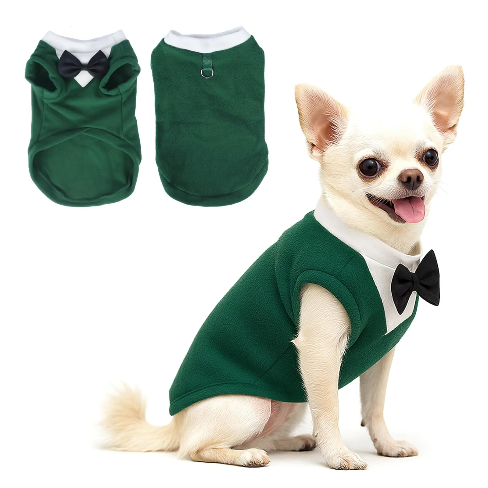 Yoolhamy Maglione per cani con papillon, abbigliamento invernale per animali domestici, smoking, per cani di taglia piccola e media, in caldo pile, per chihuahua, schnauzer, Shih Tzu, Yorkie, Natale - immagine 1