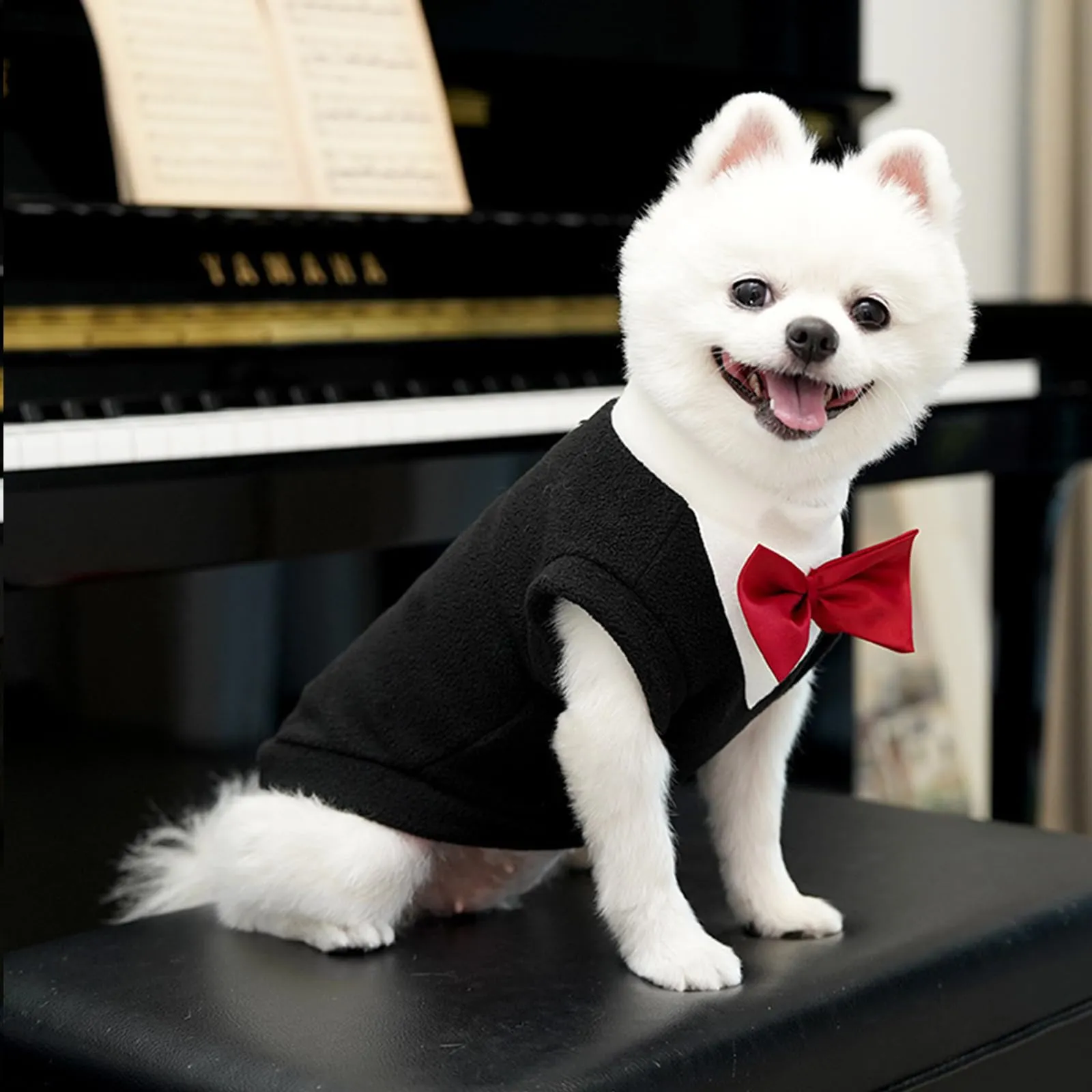 Yoolhamy Maglione per cani con papillon, abbigliamento invernale per animali domestici, smoking, per cani di taglia piccola e media, in caldo pile, per chihuahua, schnauzer, Shih Tzu, Yorkie, Natale - immagine 4
