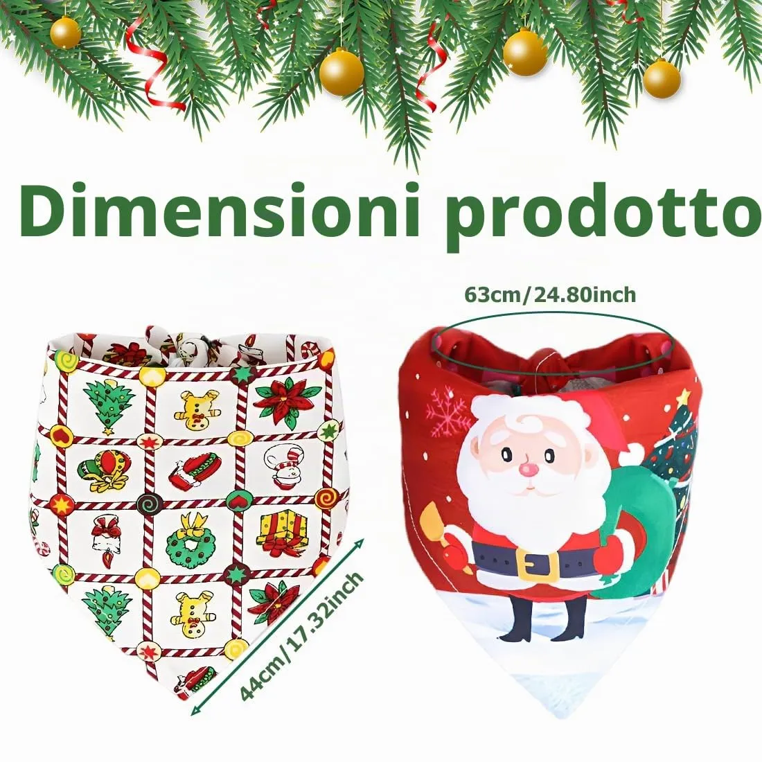 WUSJCOF 2 Pezzi Bandana Natalizia per Cani, Foulard Triangolare per Animali Domestici, Accessori per Costumi di Natale per Cani e Gatti di Piccola e Media Taglia (Rosso Verde) - immagine 2