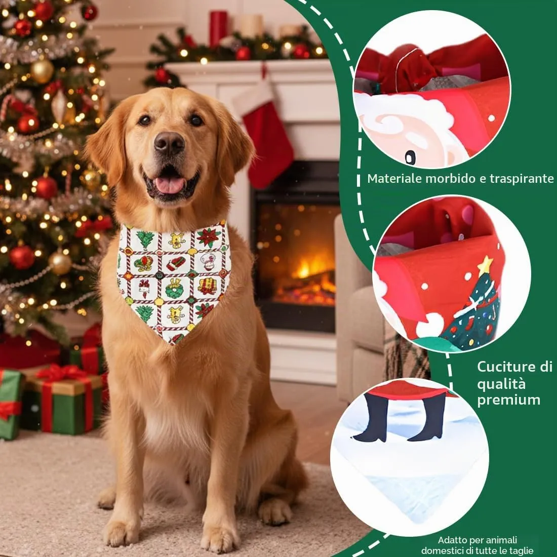 WUSJCOF 2 Pezzi Bandana Natalizia per Cani, Foulard Triangolare per Animali Domestici, Accessori per Costumi di Natale per Cani e Gatti di Piccola e Media Taglia (Rosso Verde) - immagine 3