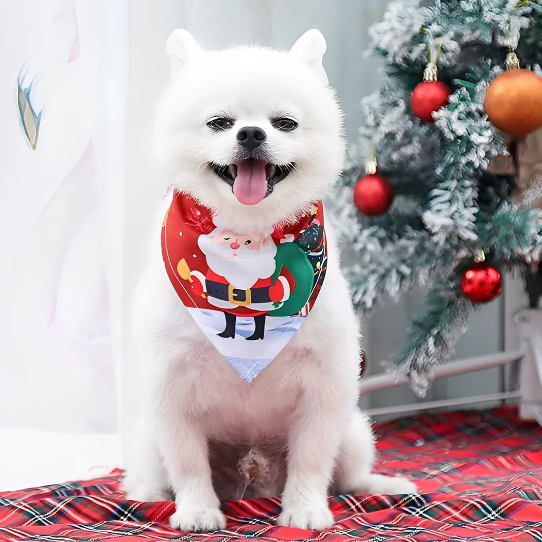 WUSJCOF 2 Pezzi Bandana Natalizia per Cani, Foulard Triangolare per Animali Domestici, Accessori per Costumi di Natale per Cani e Gatti di Piccola e Media Taglia (Rosso Verde) - immagine 4