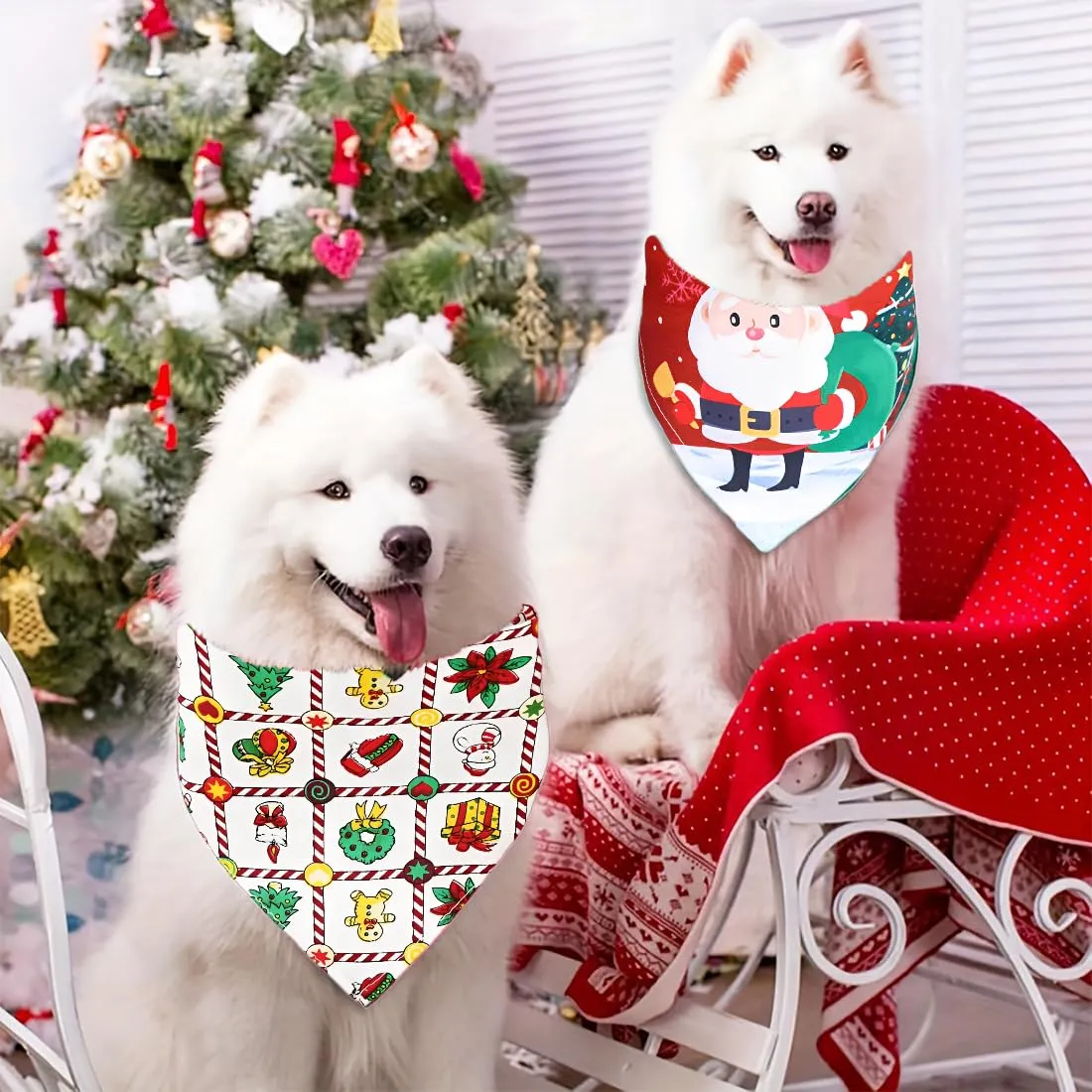 WUSJCOF 2 Pezzi Bandana Natalizia per Cani, Foulard Triangolare per Animali Domestici, Accessori per Costumi di Natale per Cani e Gatti di Piccola e Media Taglia (Rosso Verde) - immagine 5