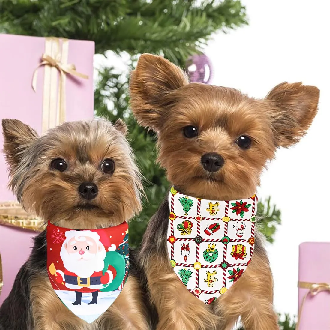 WUSJCOF 2 Pezzi Bandana Natalizia per Cani, Foulard Triangolare per Animali Domestici, Accessori per Costumi di Natale per Cani e Gatti di Piccola e Media Taglia (Rosso Verde) - immagine 6