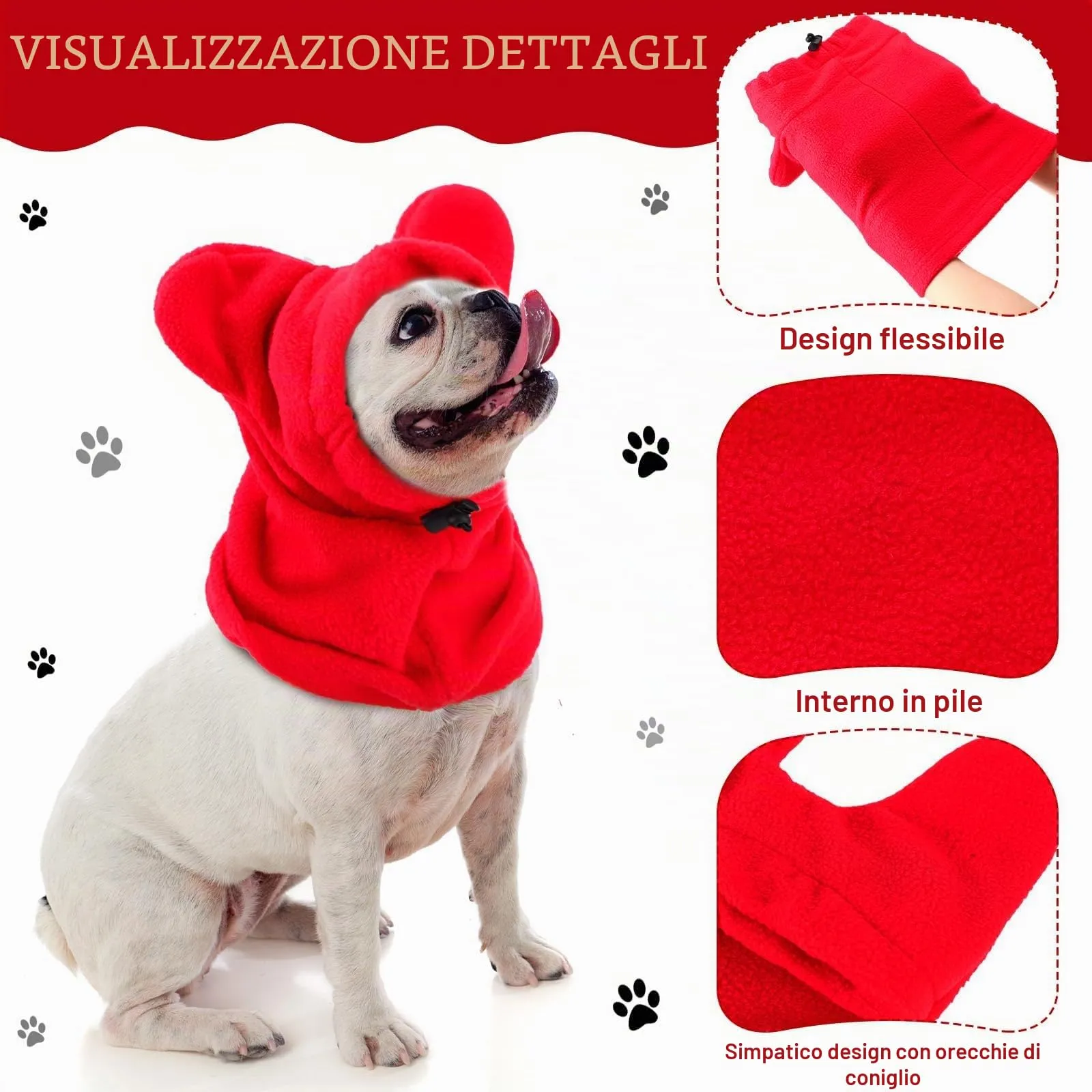 Cappello Invernali per Cani Gattino Morbido Caldo Cappelli per Animali Domestici con Orecchie Protezione Contro il Rumore Cappuccio per la Testa e il Collo Cucciolo per Freddo Invernale,M (Rosso) - immagine 2