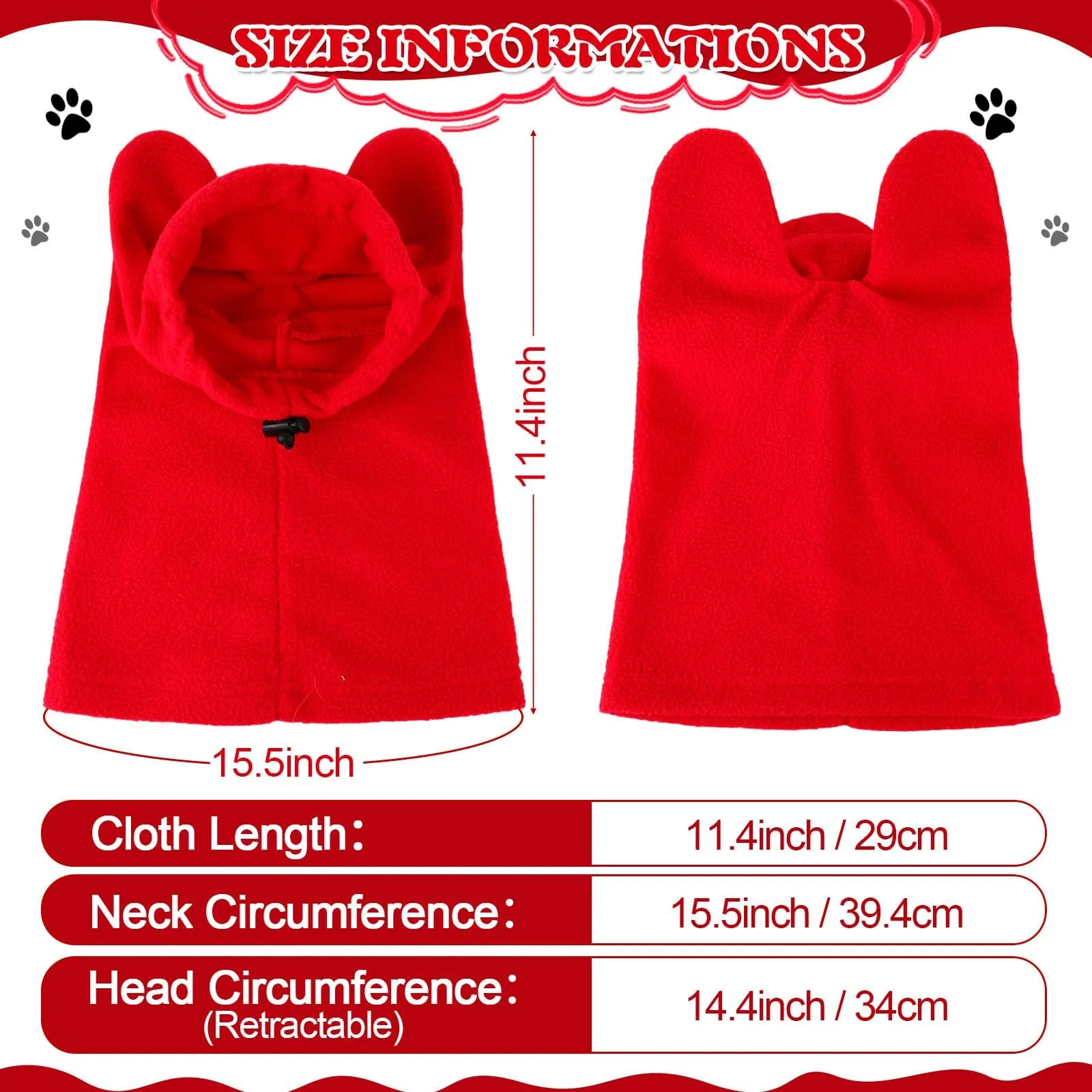 Cappello Invernali per Cani Gattino Morbido Caldo Cappelli per Animali Domestici con Orecchie Protezione Contro il Rumore Cappuccio per la Testa e il Collo Cucciolo per Freddo Invernale,M (Rosso) - immagine 3