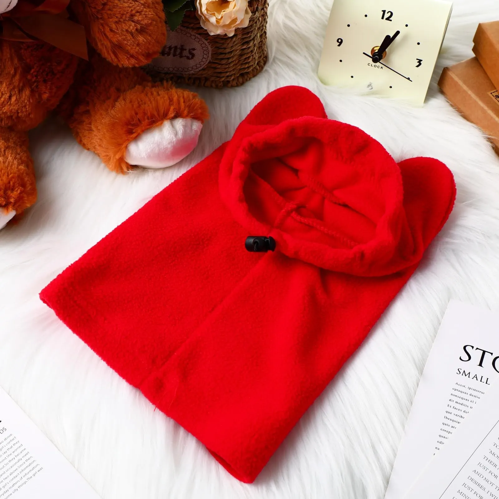Cappello Invernali per Cani Gattino Morbido Caldo Cappelli per Animali Domestici con Orecchie Protezione Contro il Rumore Cappuccio per la Testa e il Collo Cucciolo per Freddo Invernale,M (Rosso) - immagine 4