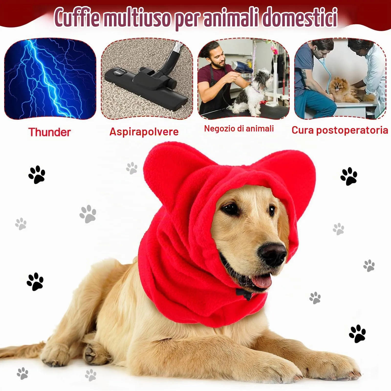 Cappello Invernali per Cani Gattino Morbido Caldo Cappelli per Animali Domestici con Orecchie Protezione Contro il Rumore Cappuccio per la Testa e il Collo Cucciolo per Freddo Invernale,M (Rosso) - immagine 5