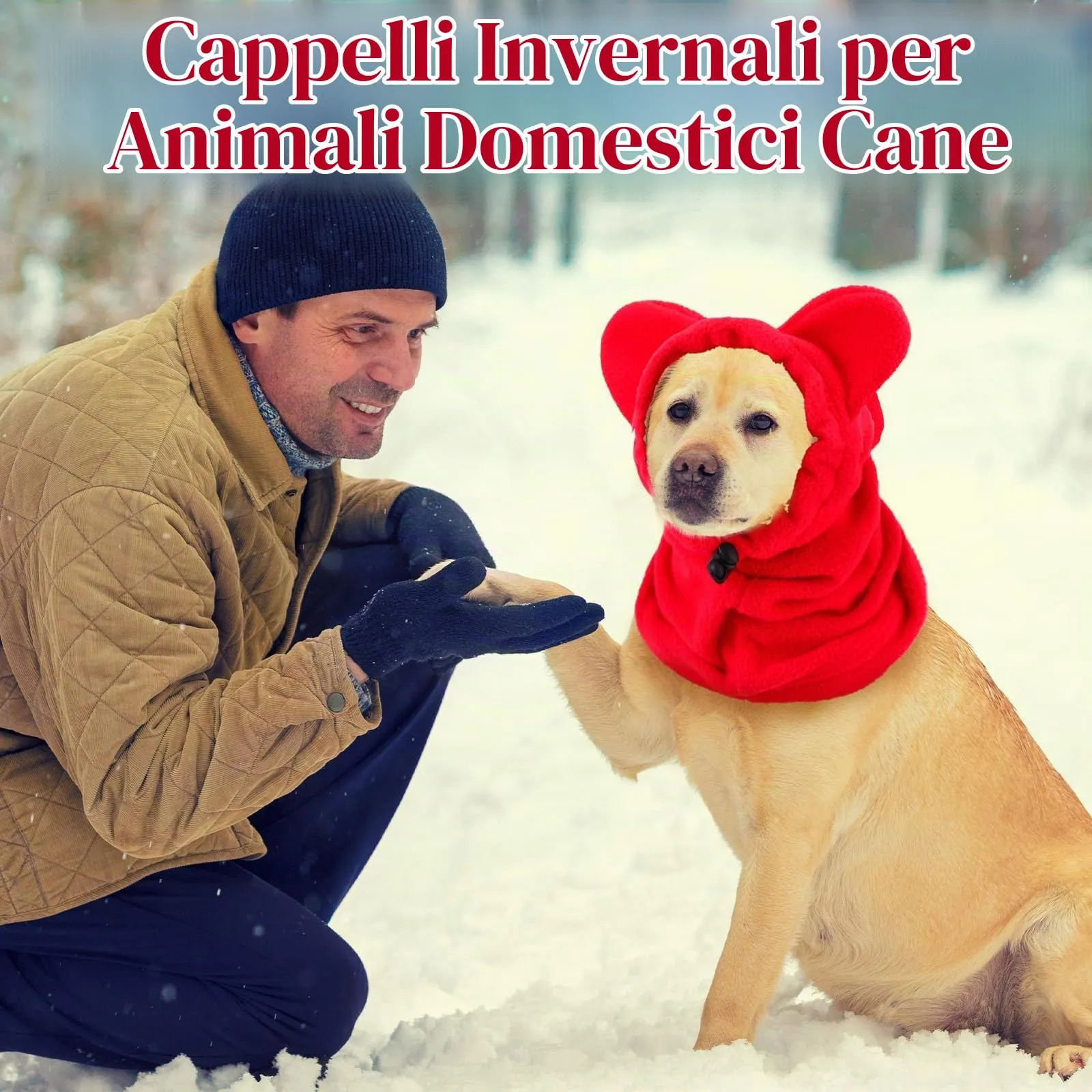 Cappello Invernali per Cani Gattino Morbido Caldo Cappelli per Animali Domestici con Orecchie Protezione Contro il Rumore Cappuccio per la Testa e il Collo Cucciolo per Freddo Invernale,M (Rosso) - immagine 6