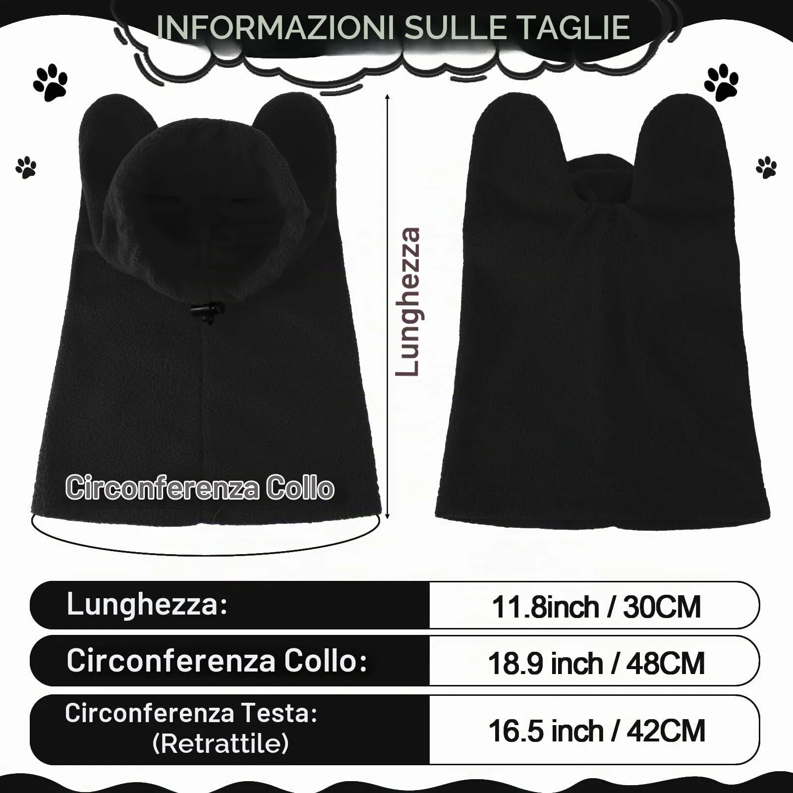 Cappello Invernali per Cani Gattino Morbido Caldo Cappelli per Animali Domestici con Orecchie Protezione Contro il Rumore Cappuccio per la Testa e il Collo Cucciolo per Freddo Invernale,M (Nero) - immagine 2