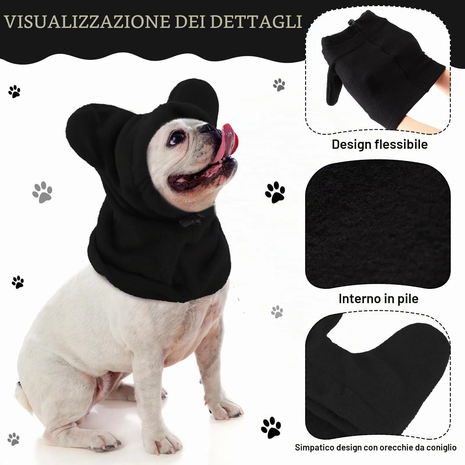 Cappello Invernali per Cani Gattino Morbido Caldo Cappelli per Animali Domestici con Orecchie Protezione Contro il Rumore Cappuccio per la Testa e il Collo Cucciolo per Freddo Invernale,M (Nero) - immagine 3