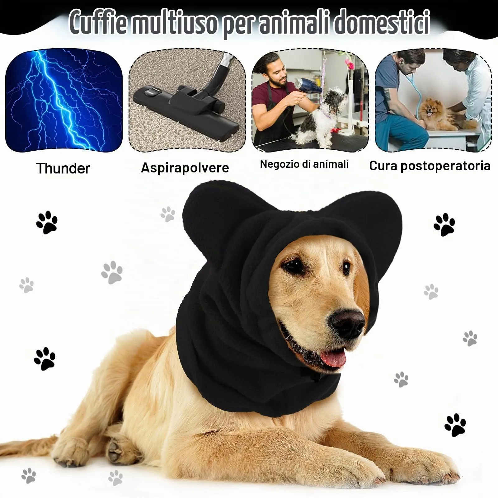Cappello Invernali per Cani Gattino Morbido Caldo Cappelli per Animali Domestici con Orecchie Protezione Contro il Rumore Cappuccio per la Testa e il Collo Cucciolo per Freddo Invernale,M (Nero) - immagine 4