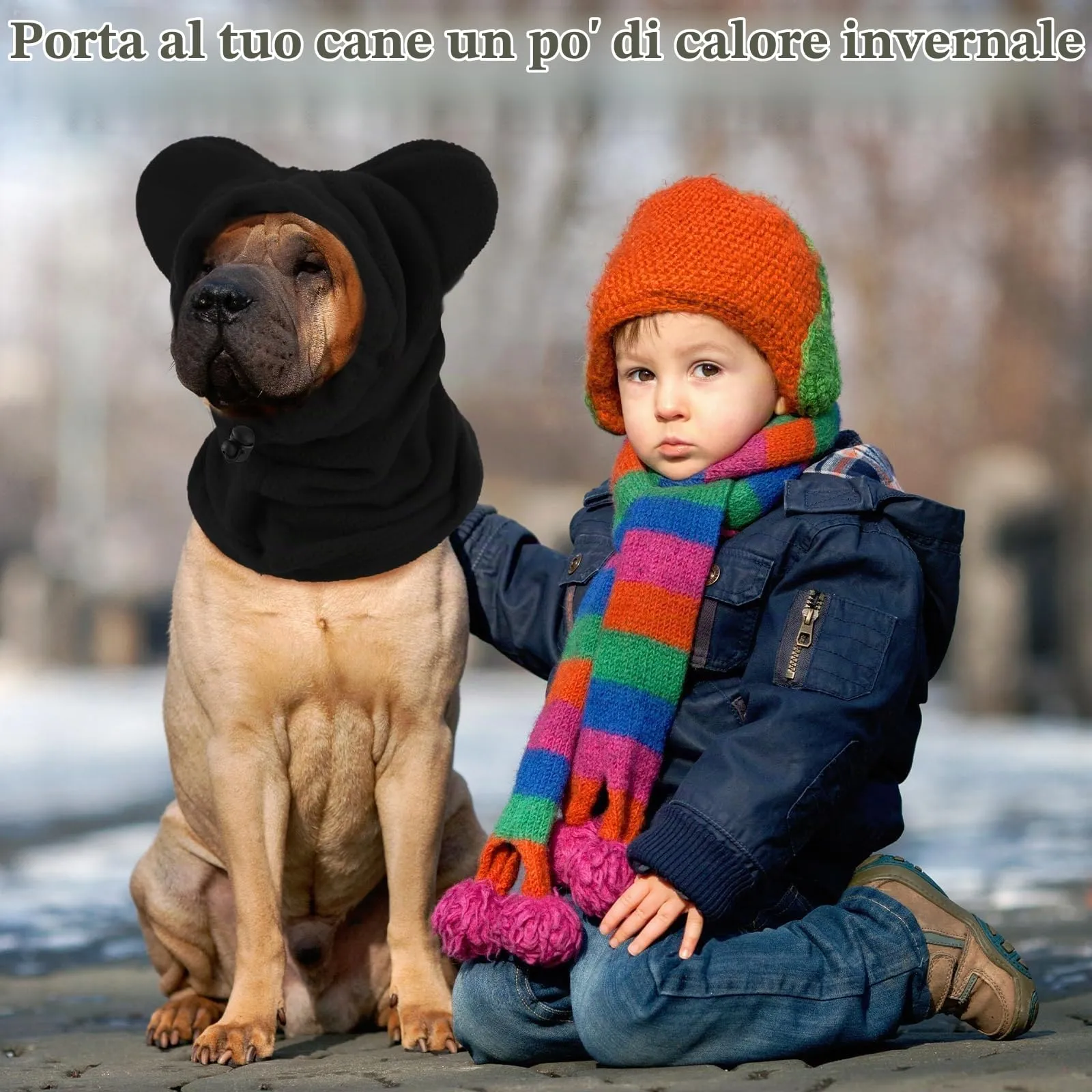 Cappello Invernali per Cani Gattino Morbido Caldo Cappelli per Animali Domestici con Orecchie Protezione Contro il Rumore Cappuccio per la Testa e il Collo Cucciolo per Freddo Invernale,M (Nero) - immagine 6
