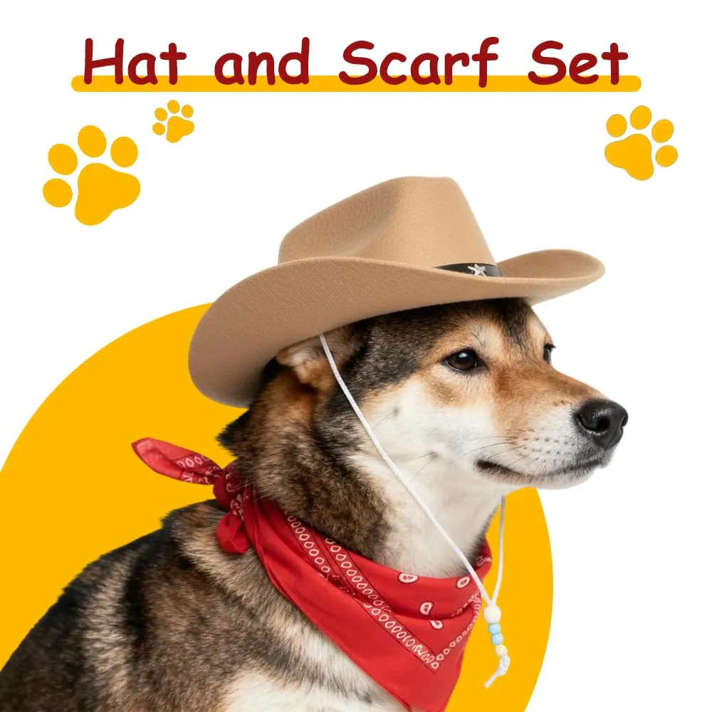 Costume da cowboy per cane, bandana quadrata e cappello da cowboy - immagine 2