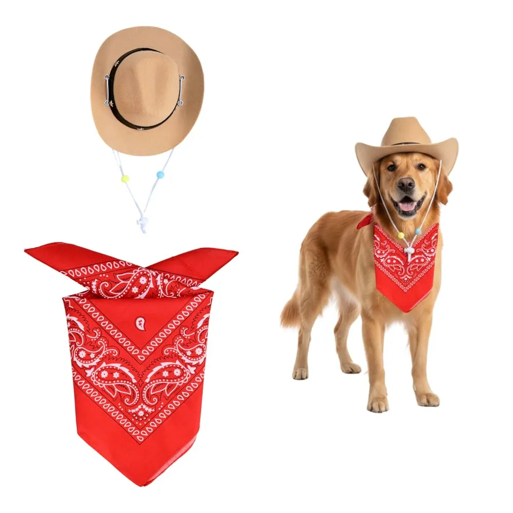 Cappello da cowboy per cani, costume da cowboy con bandana, per cuccioli, gattini, decorazione per feste di animali domestici, costume per animali domestici, cosplay, Halloween, Natale, carnevale - immagine 1