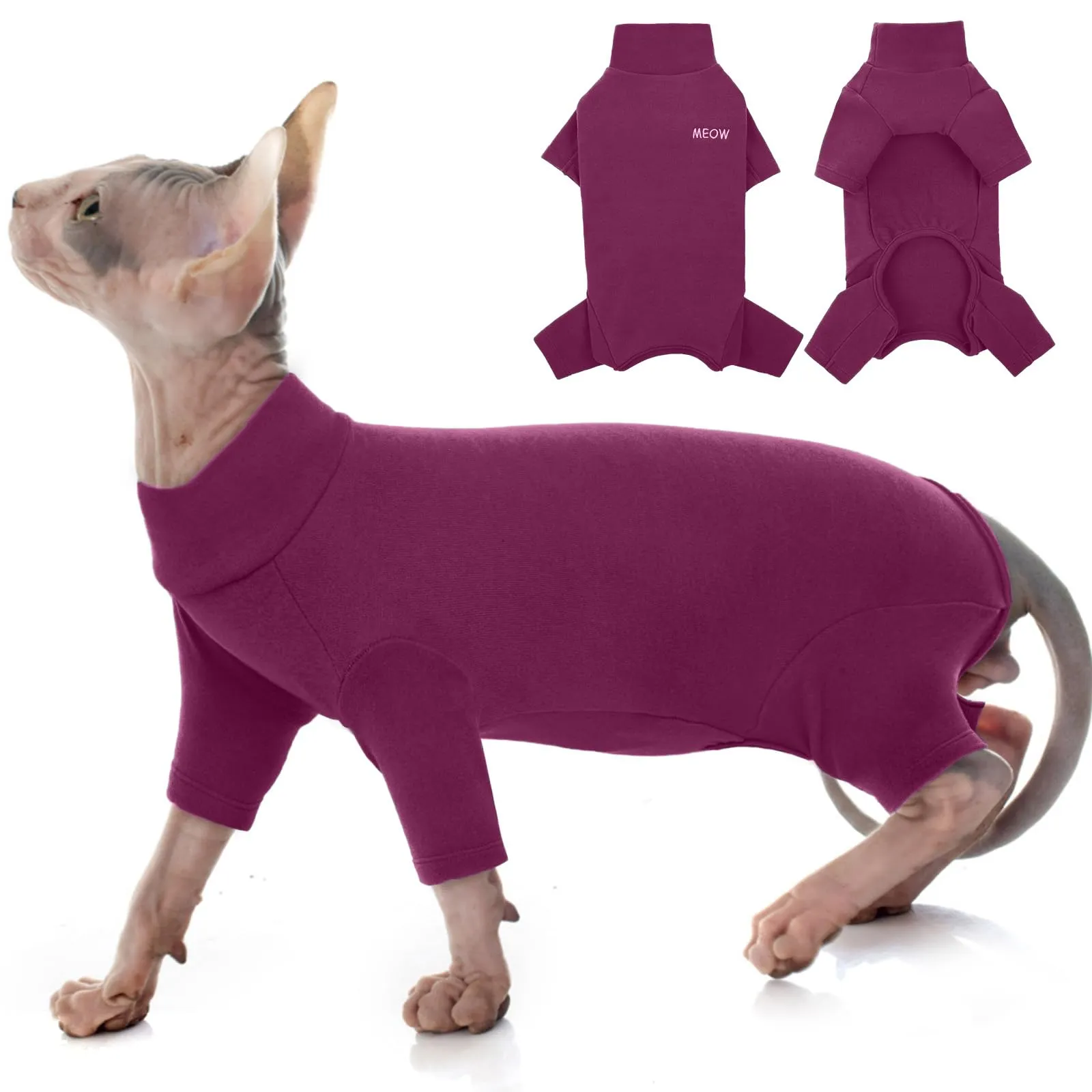 Vestiti per Gatti Sphynx, Pullover Gatti Maglia a Collo Alto per GattiSenza peli Felpa Calda Maglione Abbigliamento Invernale con Maniche per Sphynx/Cornish Rex/Devon Rex/Peterbald(Viola, XS) - immagine 1