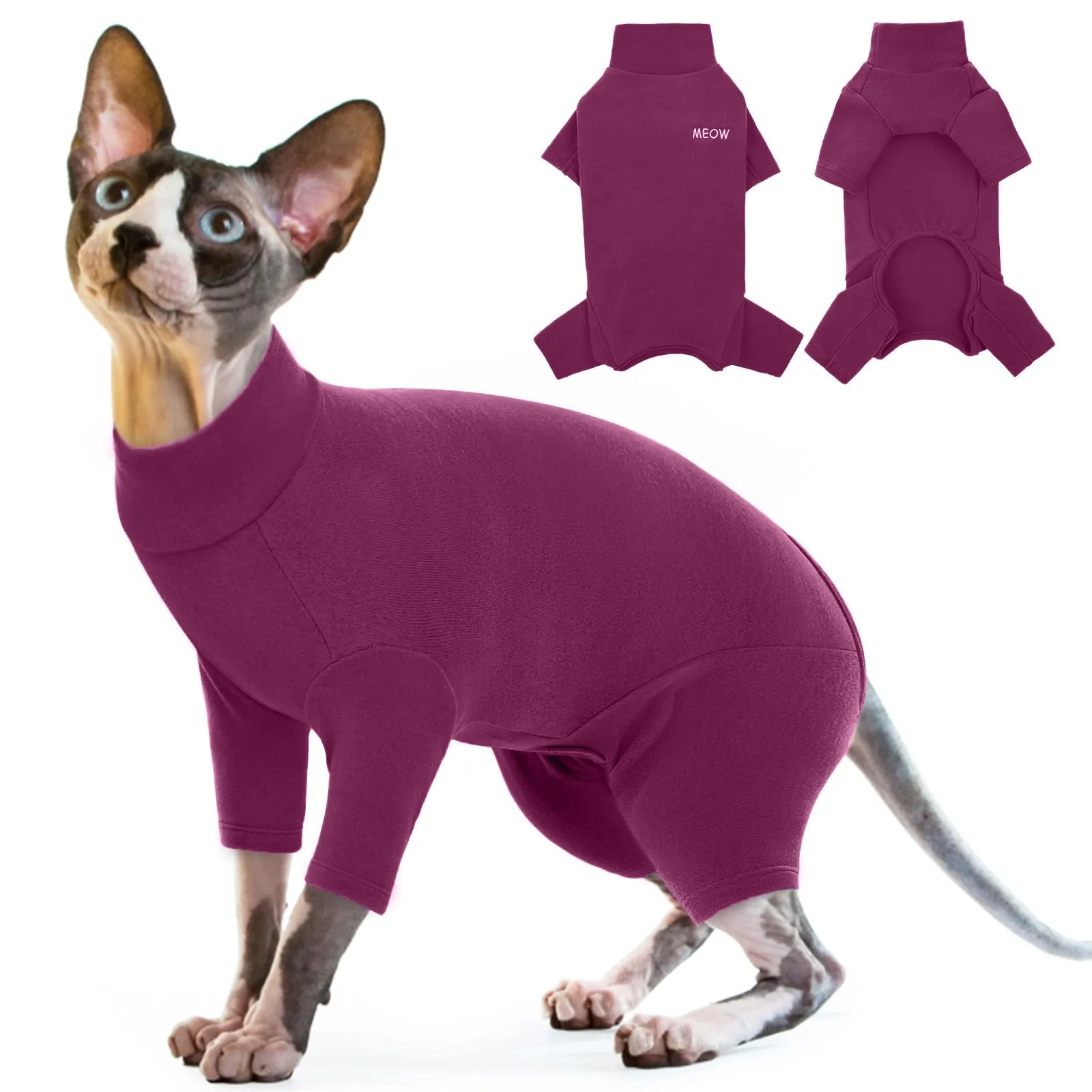 Cappottino per Gatti Sphynx, Vestiti Invernali Maglioni Flecce Morbidi Maglietta Pigiam a Quattro Zampe Onesi per Gatti Sphynx Primavera Autunno Inverno(Viola, 2XL) - immagine 1