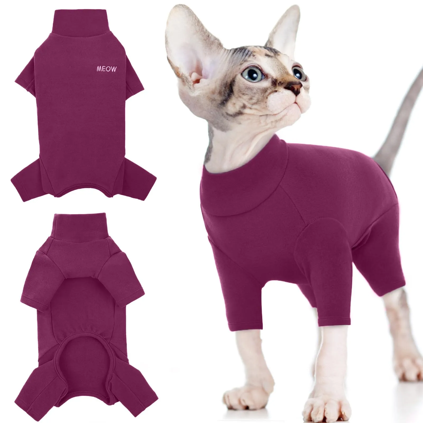 Cappottino per Gatti Sphynx, Vestiti Invernali Maglioni Flecce Morbidi Maglietta Pigiam a Quattro Zampe Onesi per Gatti Sphynx Primavera Autunno Inverno(Viola, L) - immagine 7