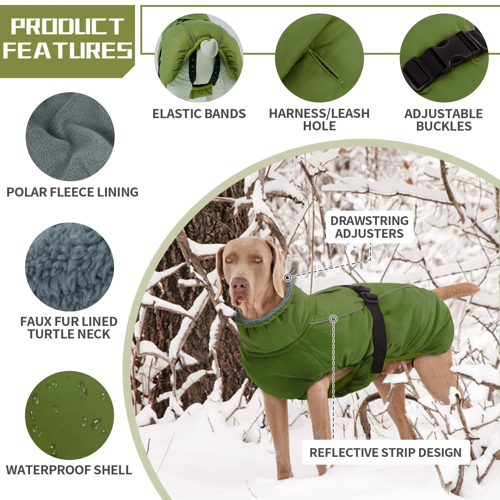 Cappotto invernale impermeabile per cani, caldo, abbigliamento per cani di taglia piccola, media e grande, maglione per cani con strisce riflettenti sicure per labrador, chihuahua, bulldog francese - immagine 3
