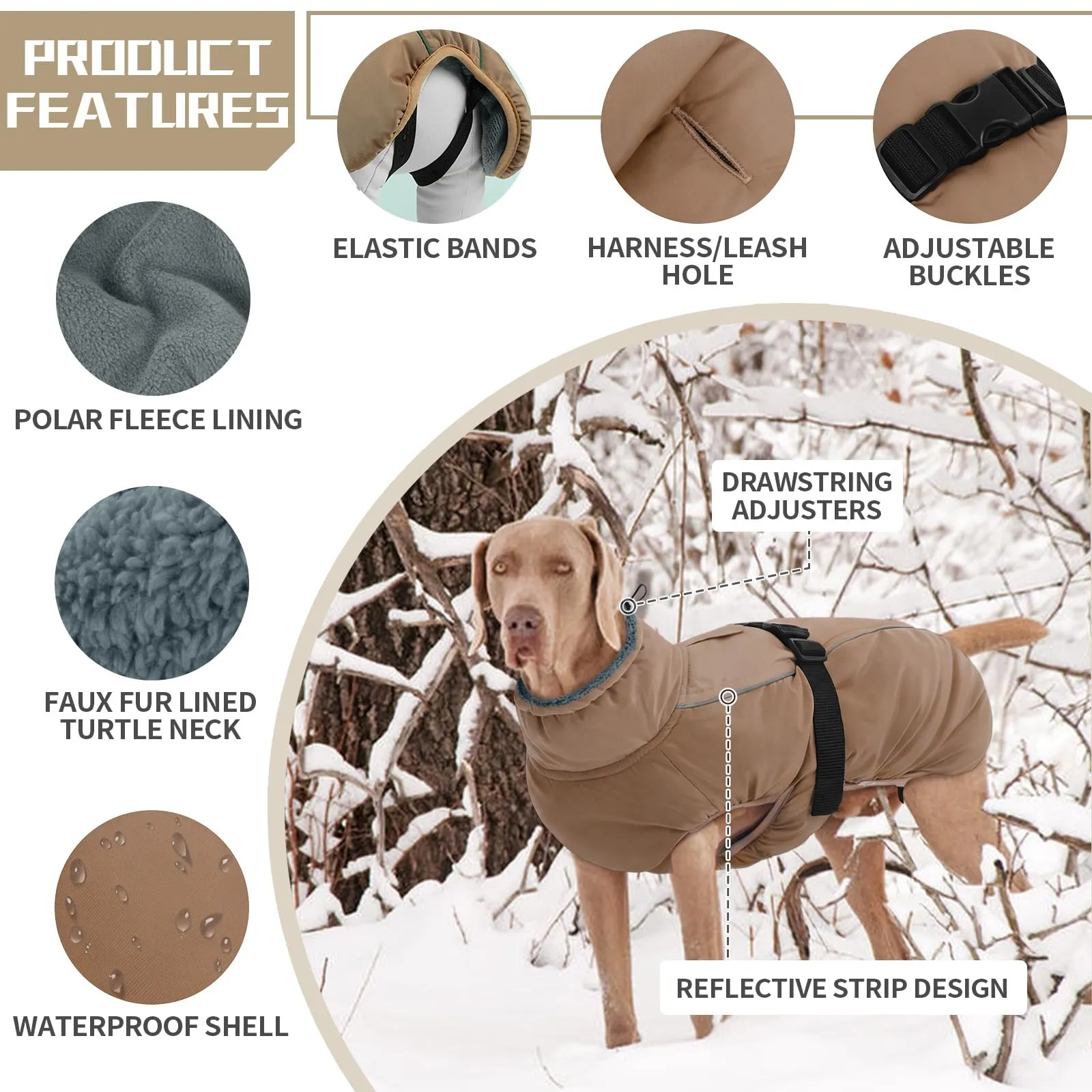 Cappotto invernale impermeabile per cani, caldo, abbigliamento per cani di taglia piccola, media e grande, maglione per cani con strisce riflettenti sicure per labrador, chihuahua, bulldog francese - immagine 3
