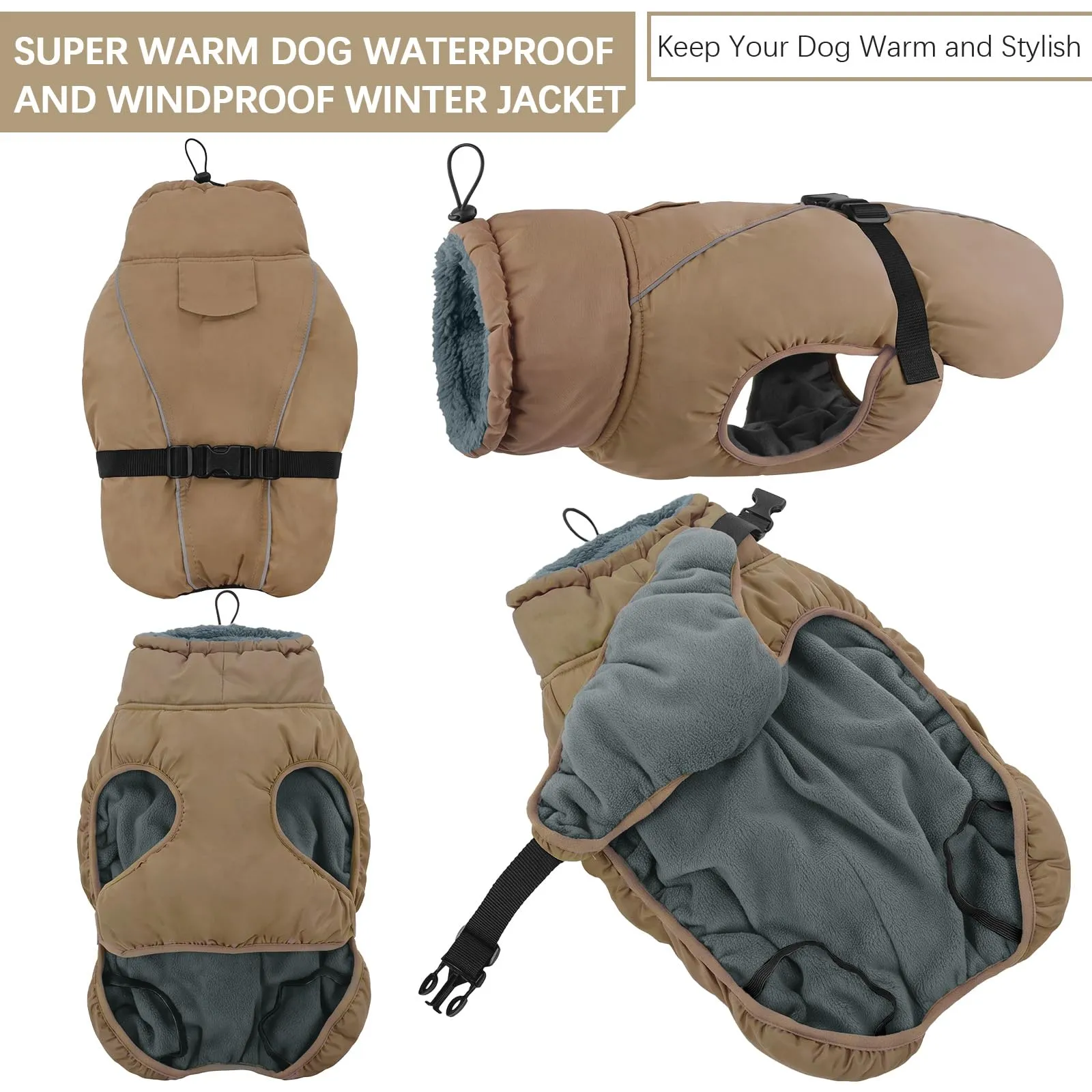 Cappotto invernale impermeabile per cani, caldo, abbigliamento per cani di taglia piccola, media e grande, maglione per cani con strisce riflettenti sicure per labrador, chihuahua, bulldog francese - immagine 6