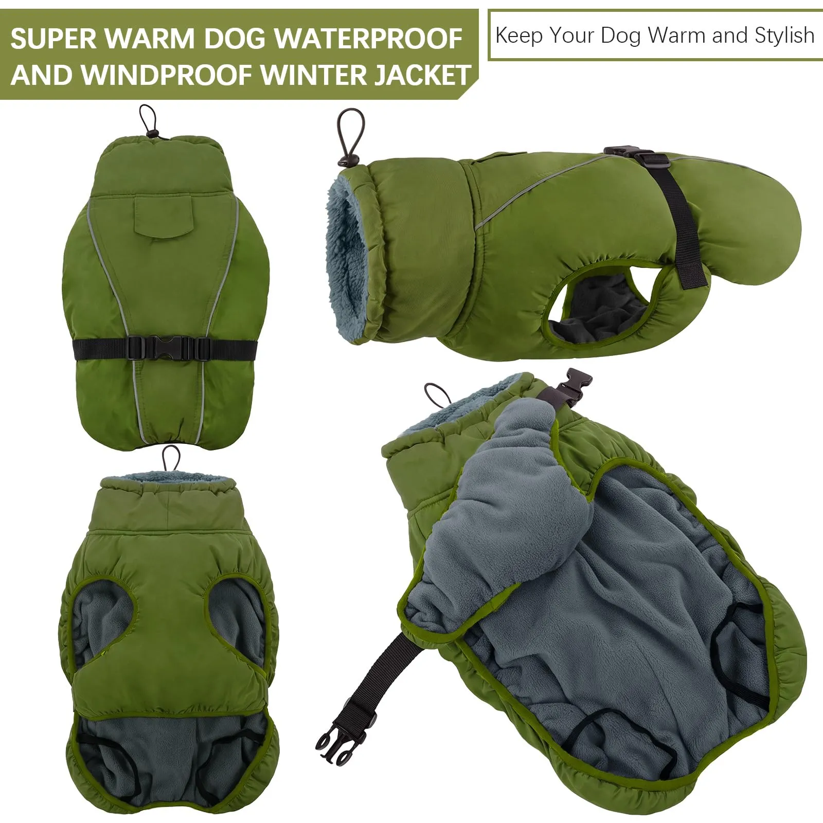 Cappotto invernale impermeabile per cani, caldo, abbigliamento per cani di taglia piccola, media e grande, maglione per cani con strisce riflettenti sicure per labrador, chihuahua, bulldog francese - immagine 5