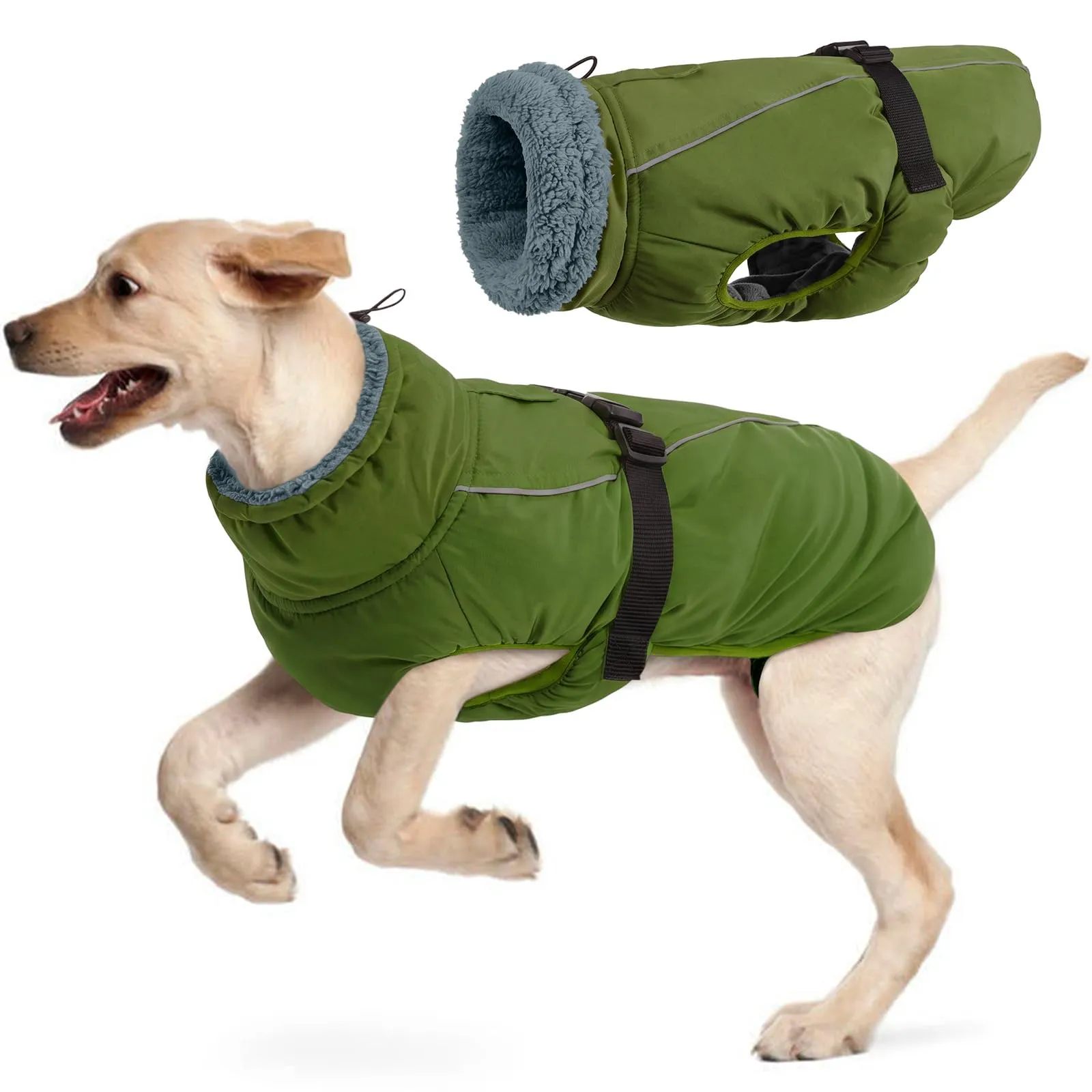 Cappotto invernale impermeabile per cani, caldo, abbigliamento per cani di taglia piccola, media e grande, maglione per cani con strisce riflettenti sicure per labrador, chihuahua, bulldog francese - immagine 1
