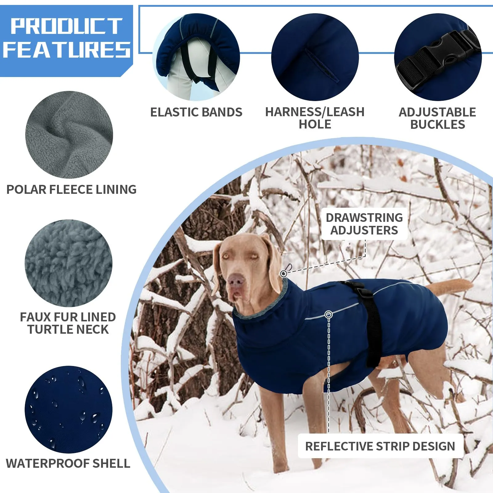 Cappotto invernale impermeabile per cani, caldo, abbigliamento per cani di taglia piccola, media e grande, maglione per cani con strisce riflettenti sicure per labrador, chihuahua, bulldog francese - immagine 3
