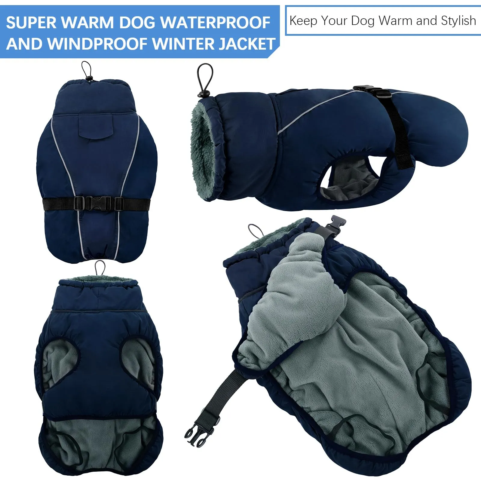 Cappotto invernale impermeabile per cani, caldo, abbigliamento per cani di taglia piccola, media e grande, maglione per cani con strisce riflettenti sicure per labrador, chihuahua, bulldog francese - immagine 5