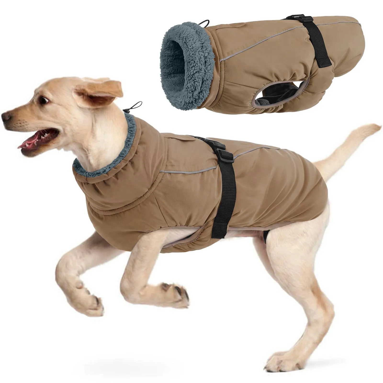 Cappotto invernale impermeabile per cani, caldo, abbigliamento per cani di taglia piccola, media e grande, maglione per cani con strisce riflettenti sicure per labrador, chihuahua, bulldog francese - immagine 1